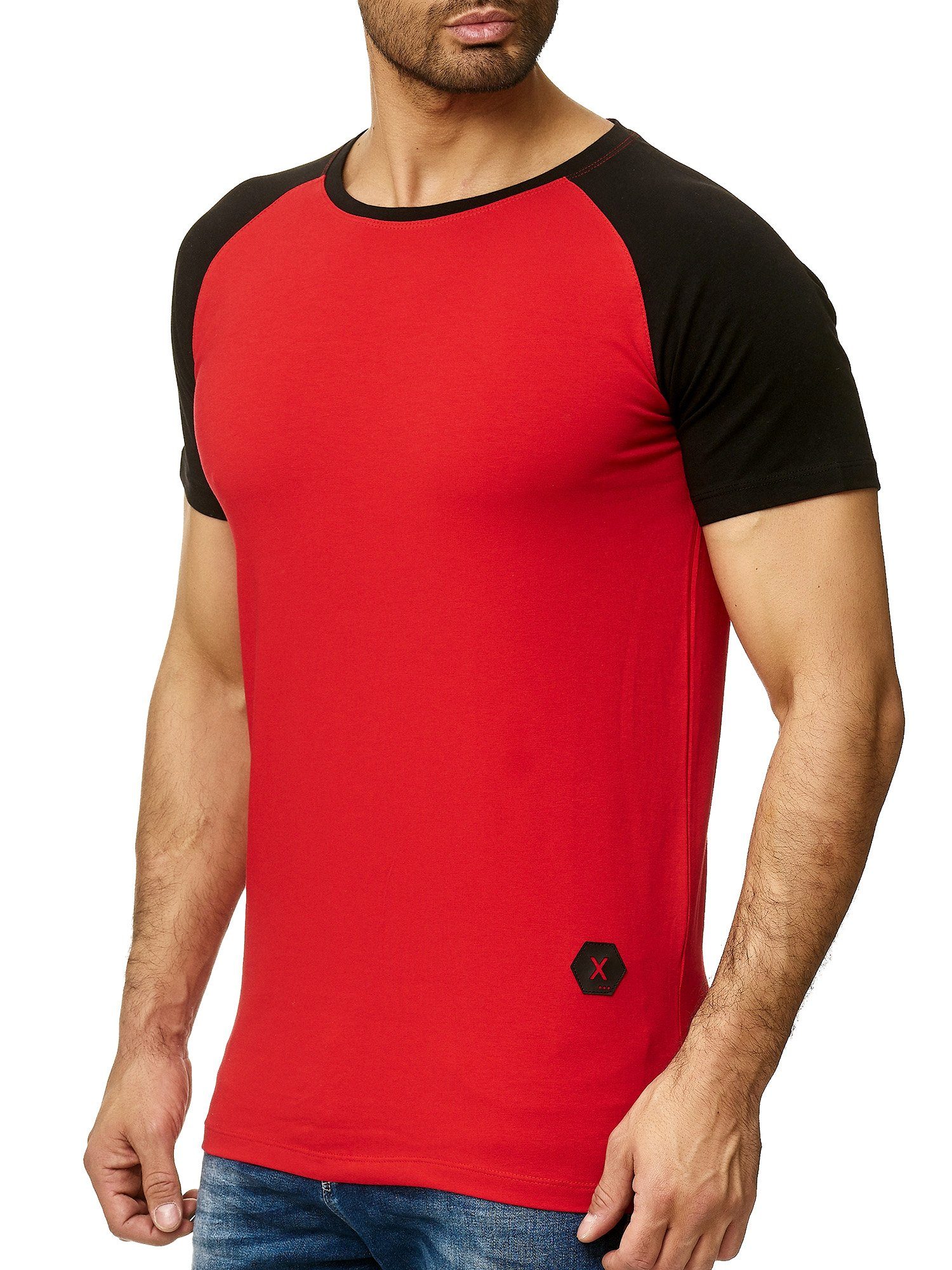 OneRedox T-Shirt 1302C (Shirt Polo Kurzarmshirt Tee, 1-tlg., im modischem Design) Fitness Freizeit Casual Schwarz Rot