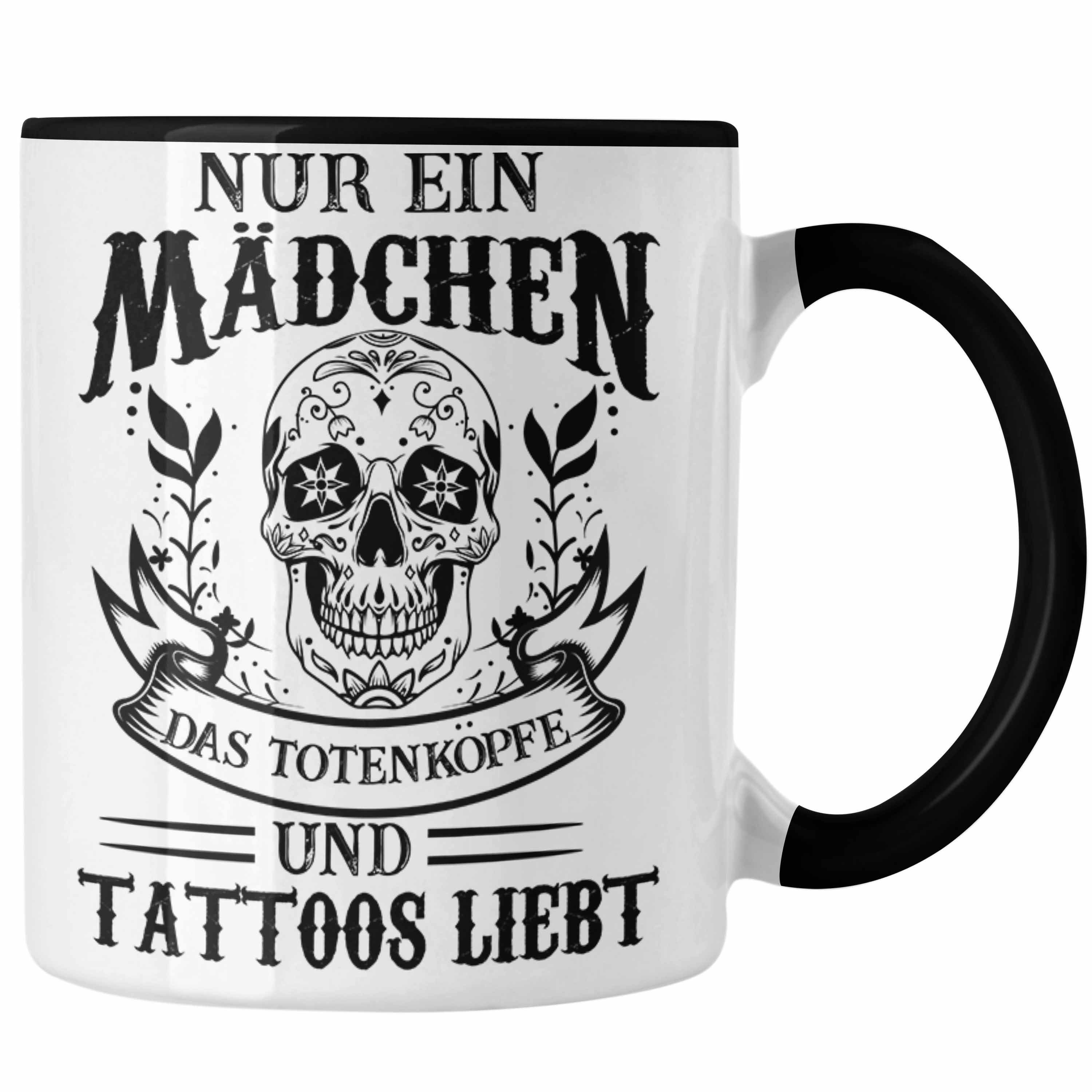 Trendation Tasse Trendation - Tattoos Frauen Tasse Tätowiererin Geschenk Kaffeetasse Tattoo Totenkopf Tassen schwarz