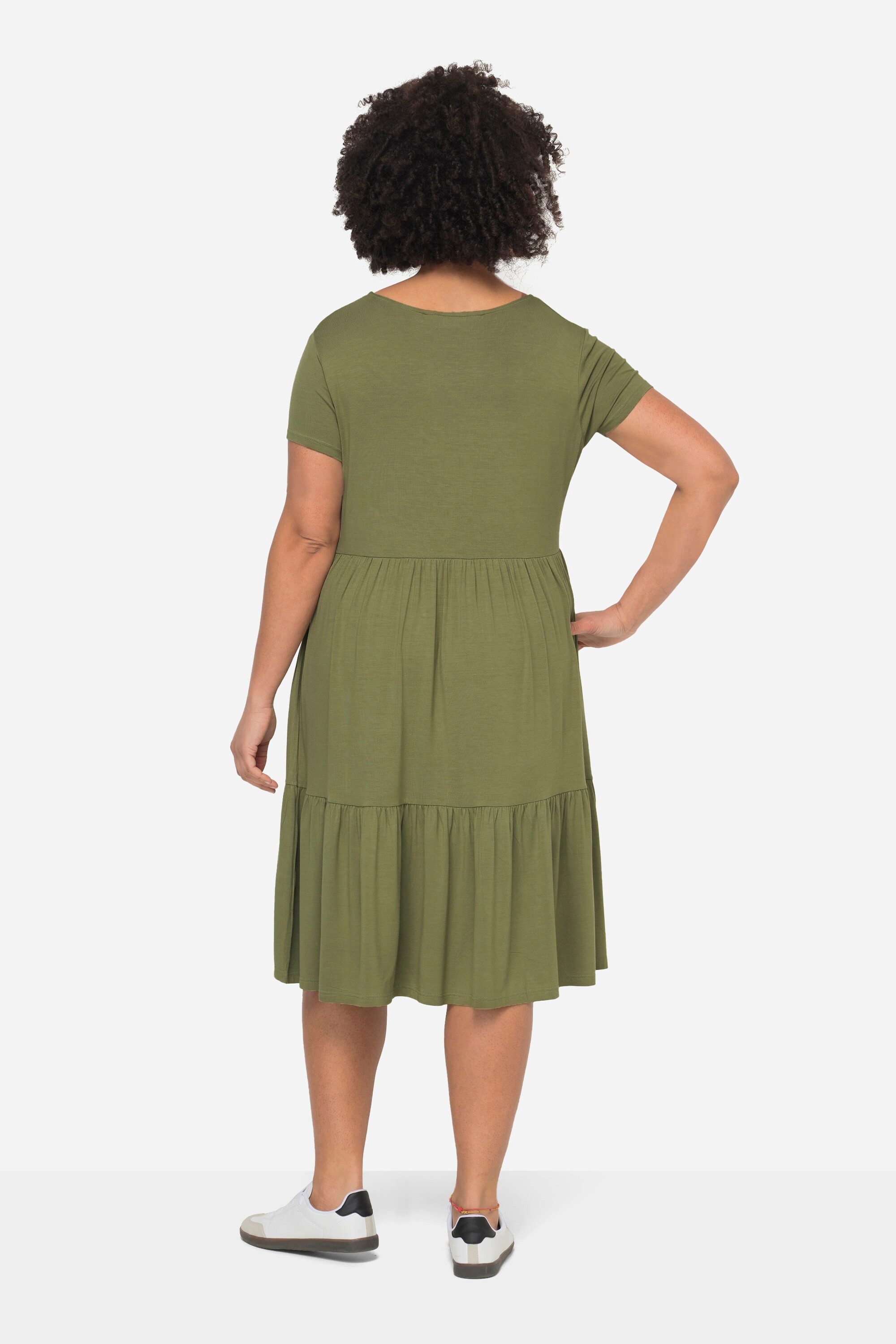 Janet & Joyce Midikleid Jerseykleid Rundhals Halbarm Saum-Volants