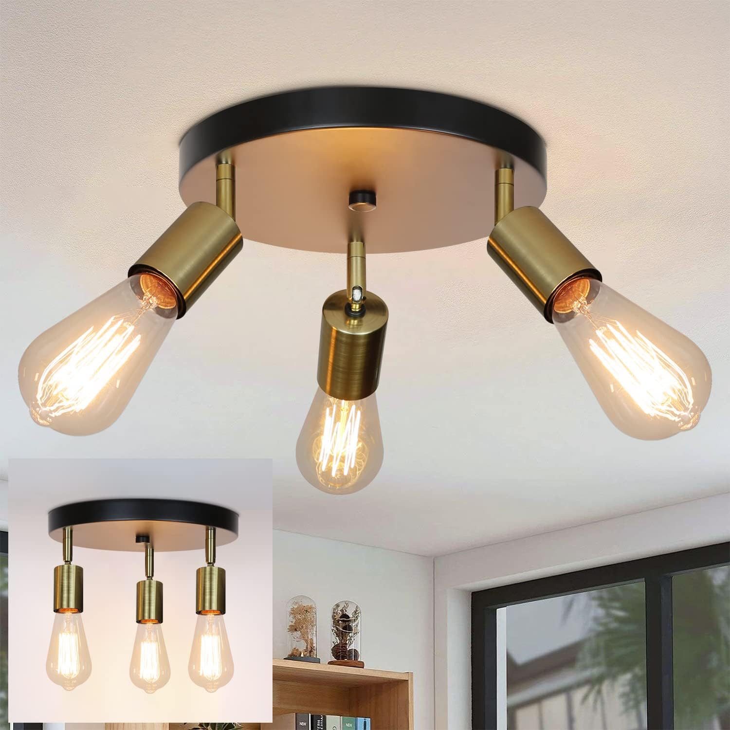 ZMH LED Deckenleuchte 3/6 Flammig Deckenstrahler Vintage E27 Schwarz-Gold S günstig online kaufen