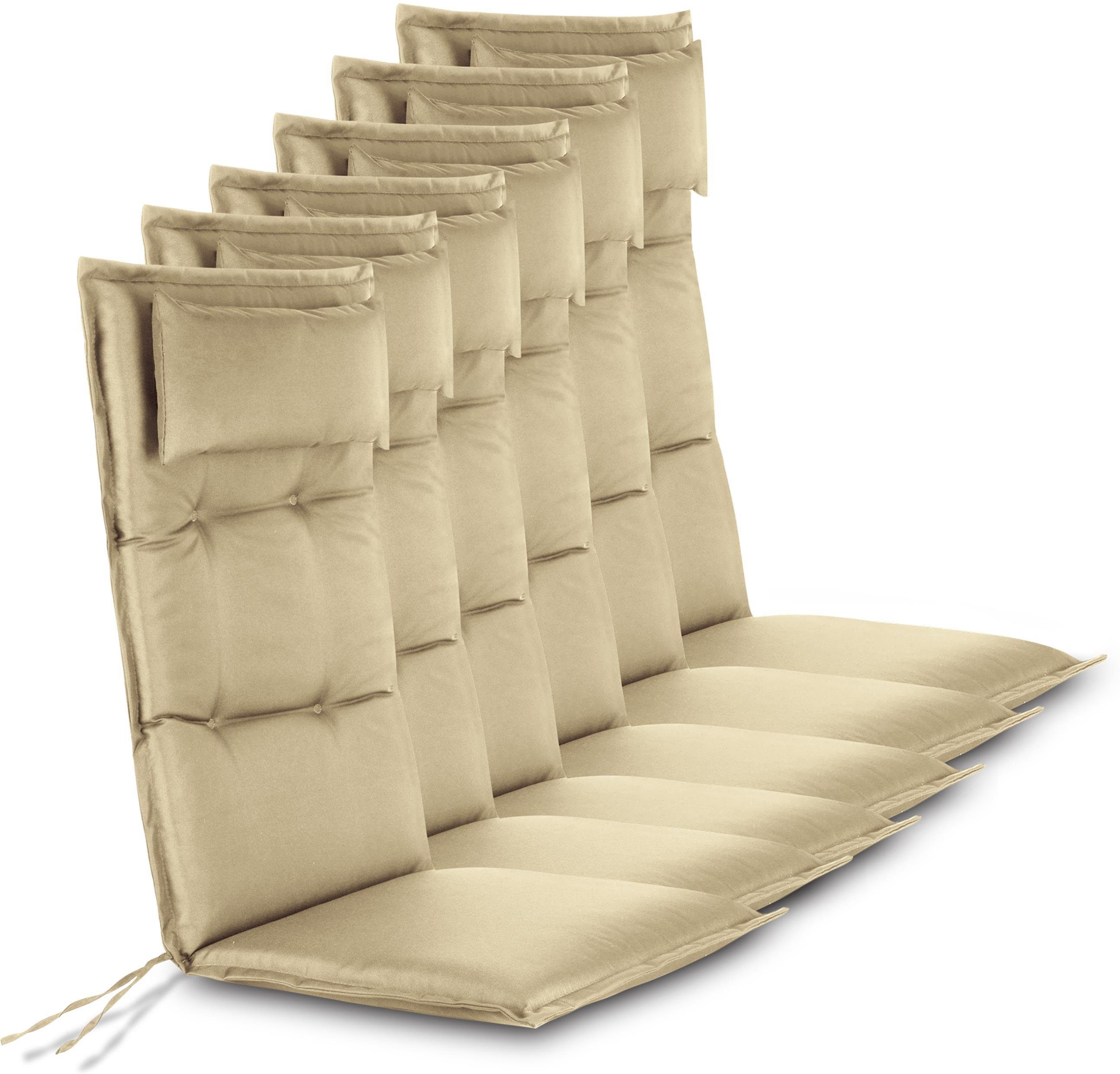 Aspero Hochlehnerauflage 6 Premium Hochlehner Stuhlauflagen, (Set), Wasserdicht
