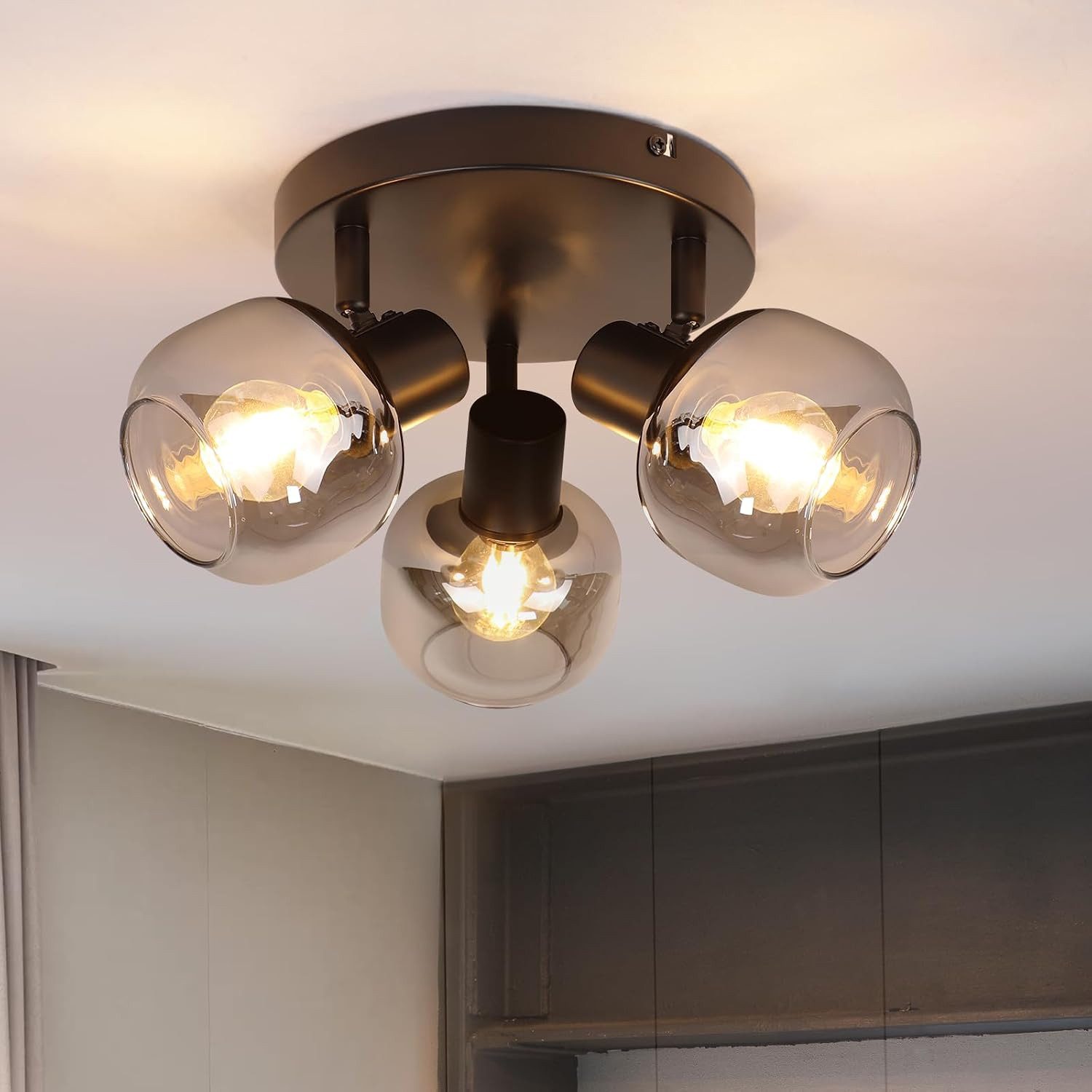 Nettlife Deckenstrahler Küchenlampe 2/3/4/6 Flammig Modern E14 Rauchglas Deckenleuchte, Schwenkbar, LED wechselbar, Wohnzimmerlampe für Schlafzimmer Flur Küche