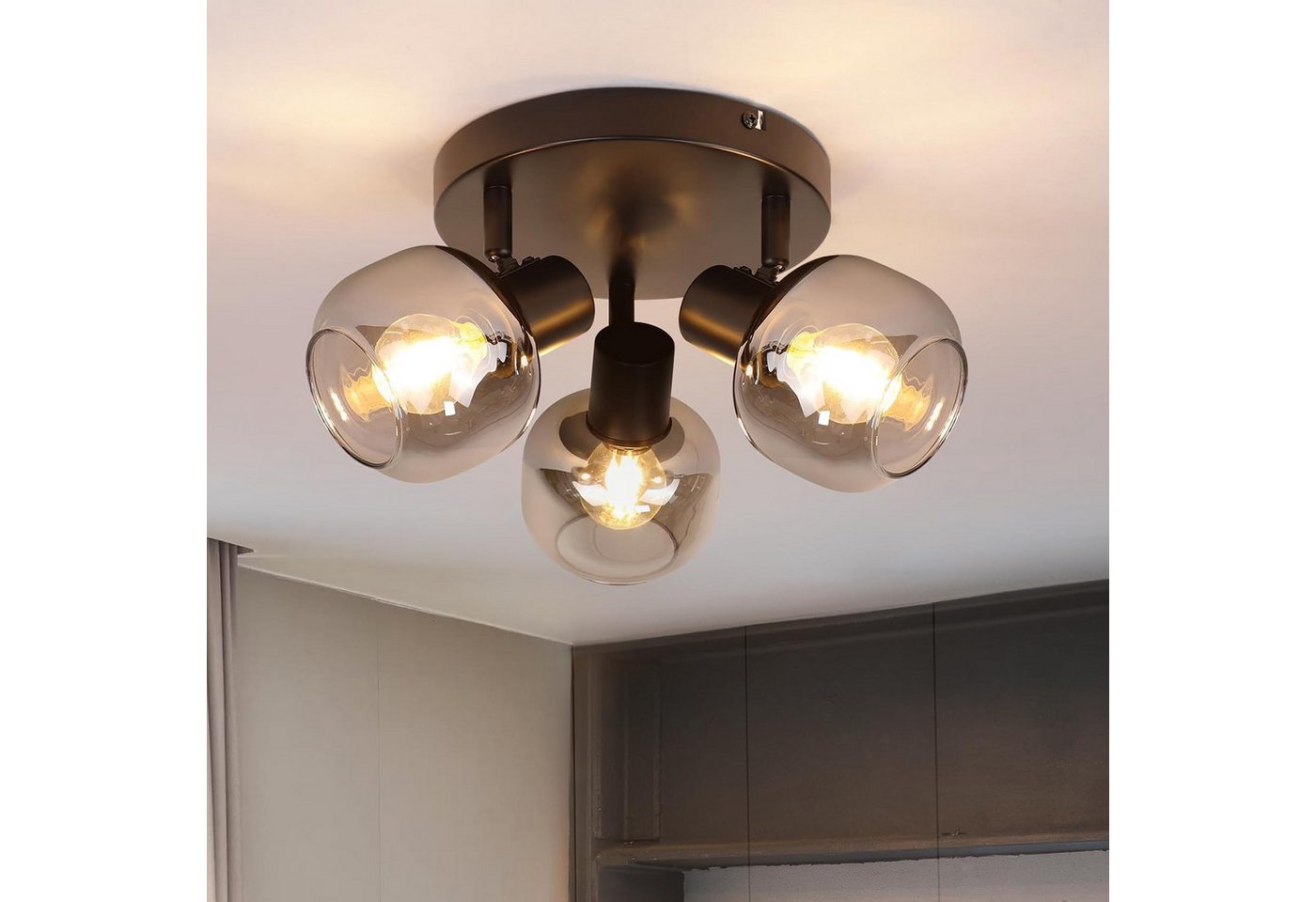 Nettlife Deckenstrahler Küchenlampe 2/3/4/6 Flammig Modern E14 Rauchglas Deckenleuchte, Schwenkbar, LED wechselbar, Wohnzimmerlampe für Schlafzimmer Flur Küche