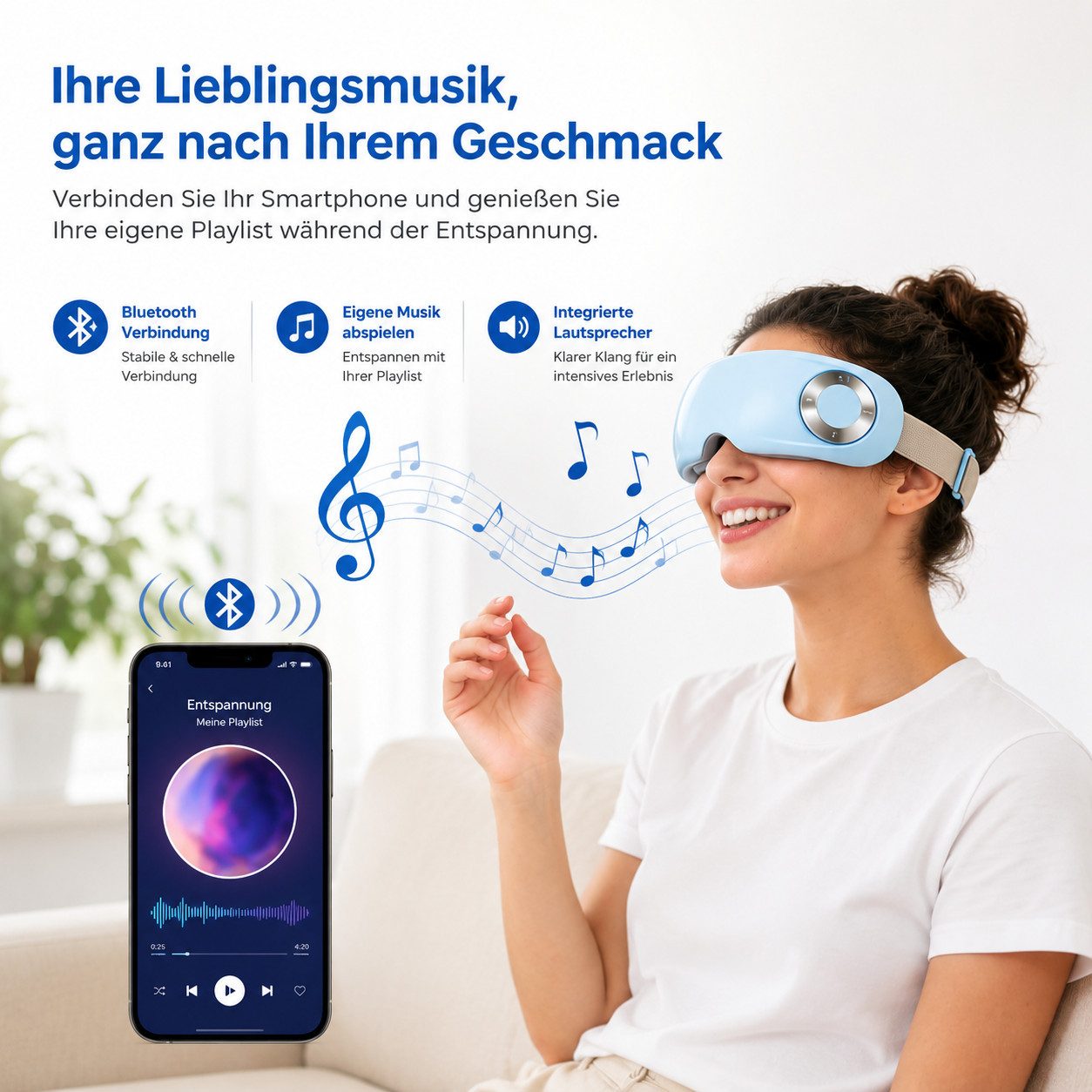 Toomoke Massagegerät Augenmassagegerät mit Wärme, Vibration & Luftdruck, 4 Modi, 1200mAh Akku, Wiederaufladbar für Zuhause und Büro, Elektrische Augenmaske mit  – Bild 5 von 5