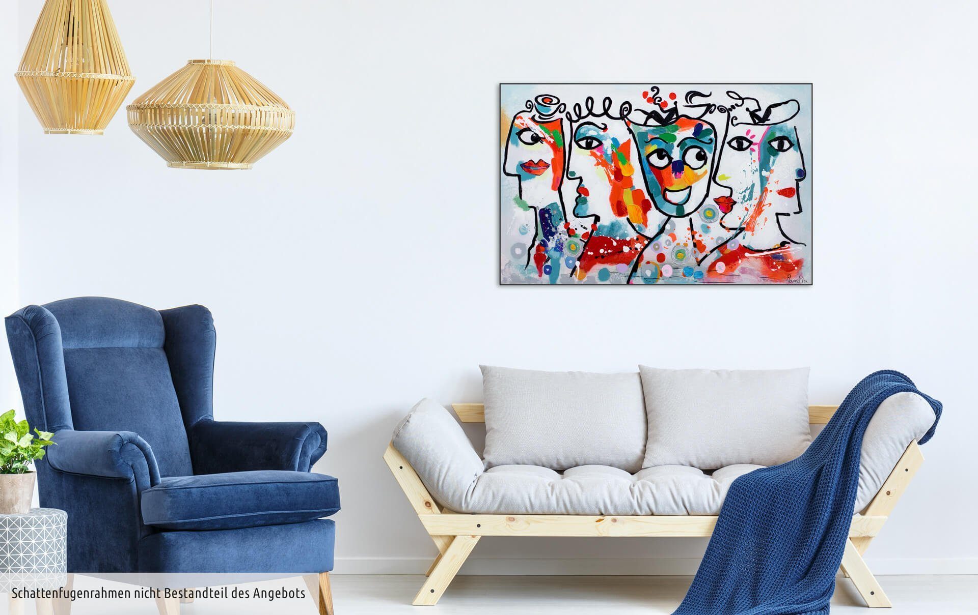KUNSTLOFT Gemälde Kosmopoliten 90x60 cm, Leinwandbild Wohnzimmer 100% Wandbild HANDGEMALT
