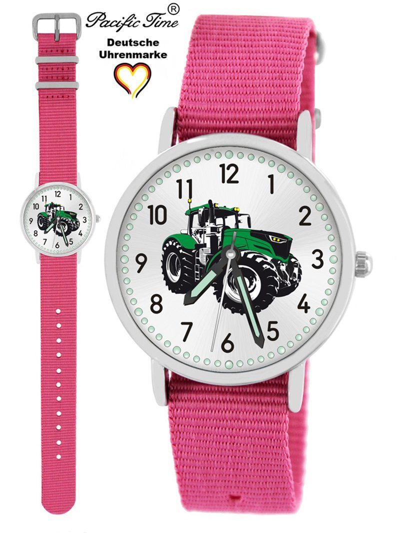 Pacific Time Quarzuhr Kinder Armbanduhr Traktor grün Wechselarmband, Mix und Match Design - Gratis Versand rosa