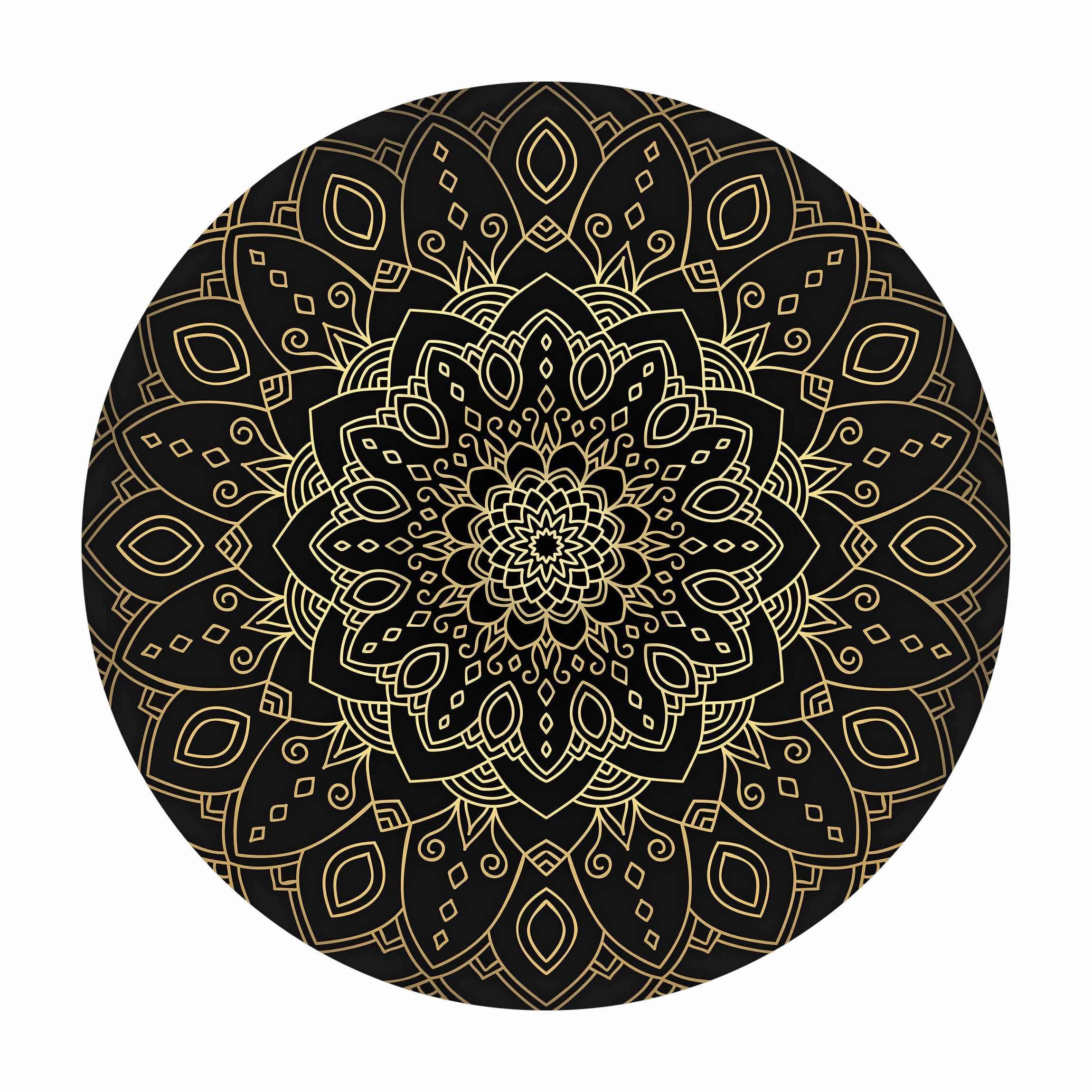 Bilderdepot24 Teppich Vinyl Wohnzimmer Schlafzimmer Flur Küche Mandala modern, rund - gold glatt, nass wischbar (Küche, Tierhaare) - Saugroboter & Bodenheizung geeignet