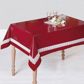 Peyer Syntex Tischdecke Transparente Tischdecke Schutzdecke Tischschutz mit weißer Spitze