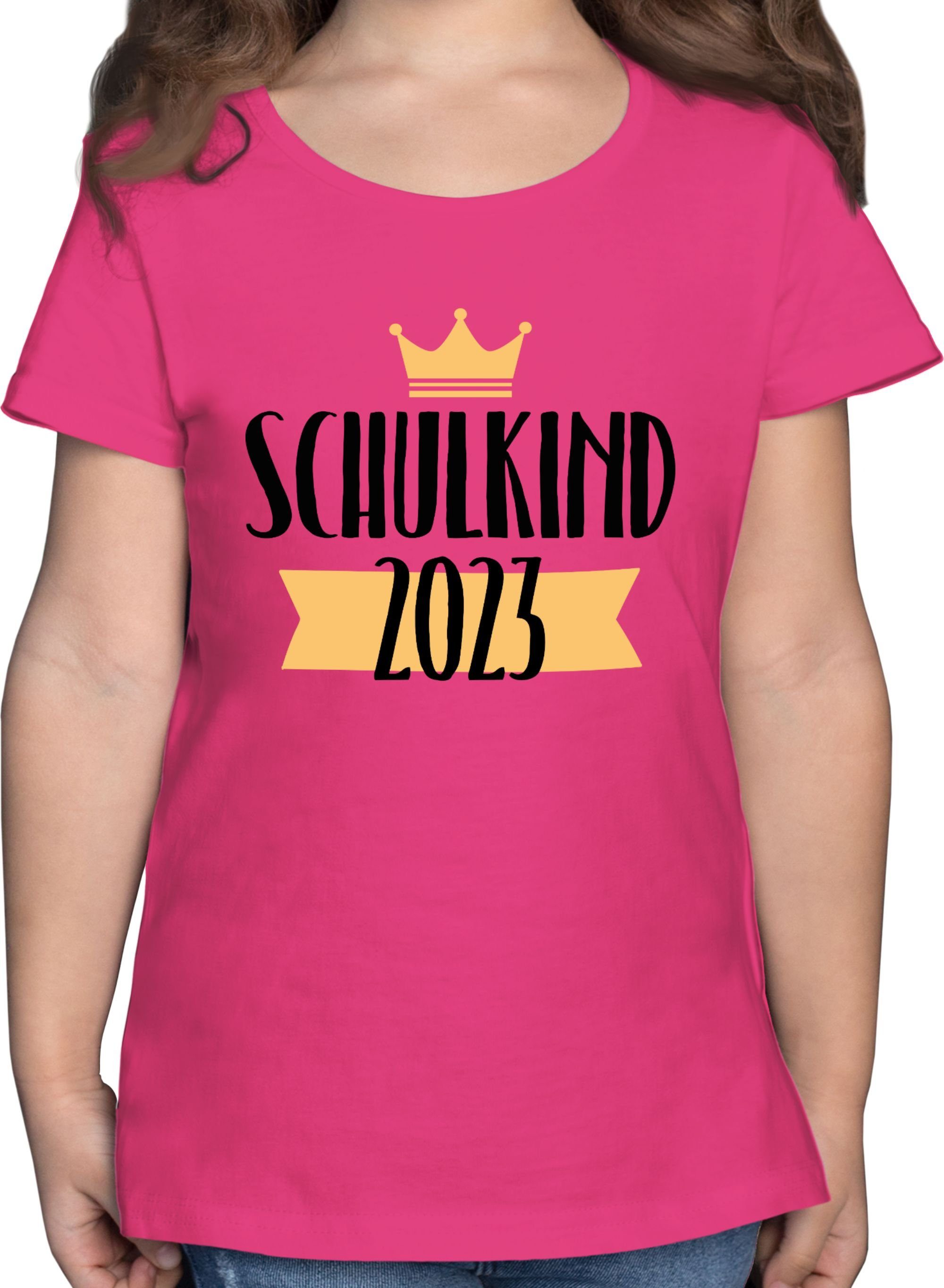 Shirtracer T-Shirt Mädchen Schulkind Einschulung mit 2023 1 Fuchsia Krone