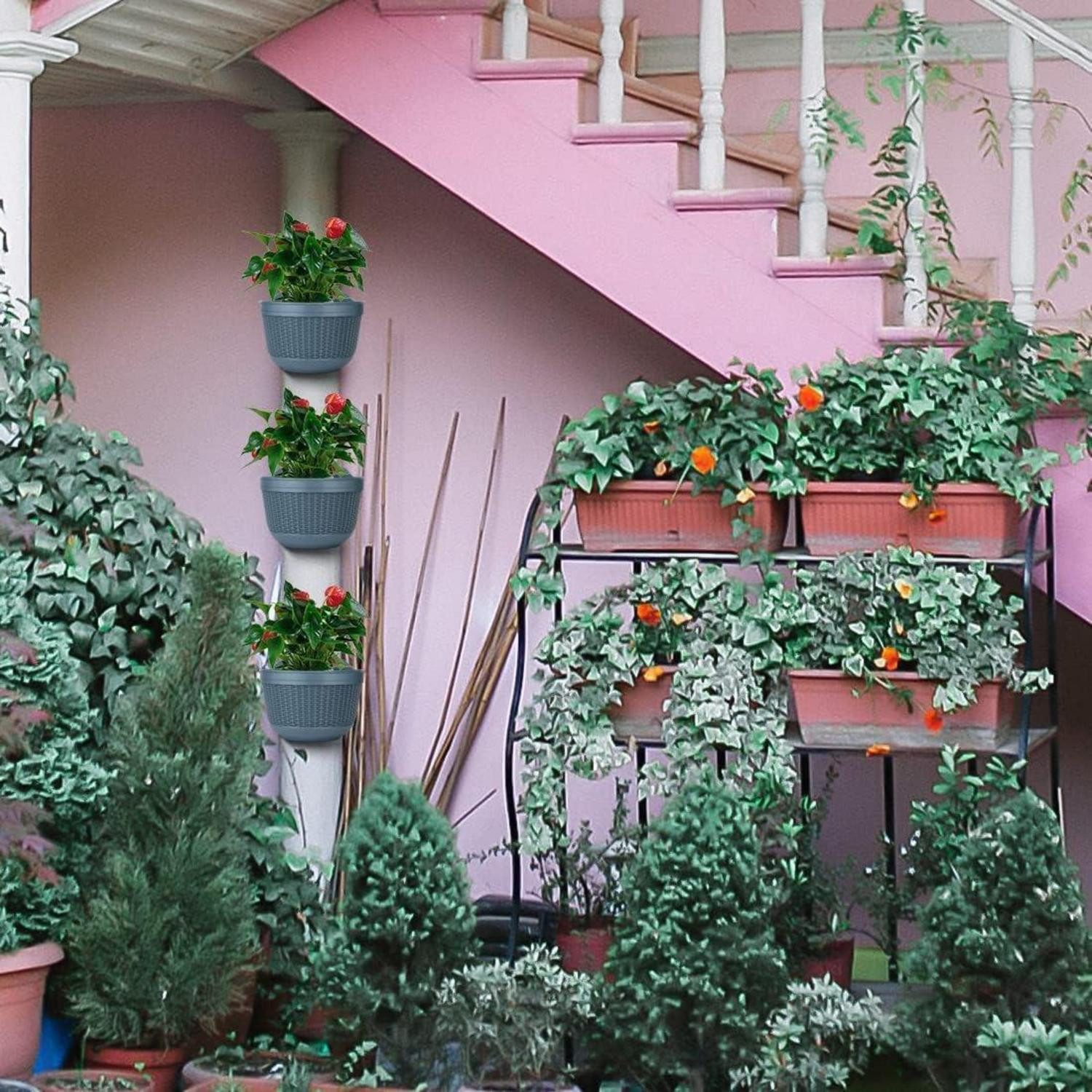 LuxusKollektion Blumentopf Hängende Pflanzgefäße 2 Stück Kunststoff Blumenampel Balkon Terrasse