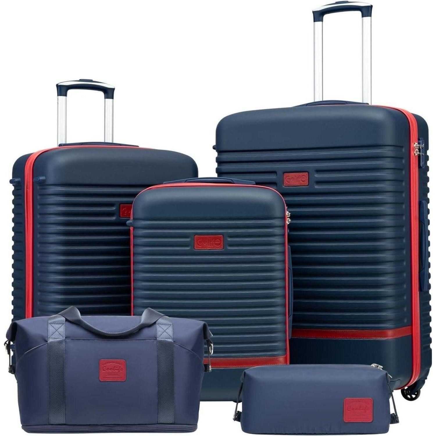 Kofferset Hartschalen Trolley Koffer Set 5tlg Blau/Rot TSA-Schloss 4 Rollen