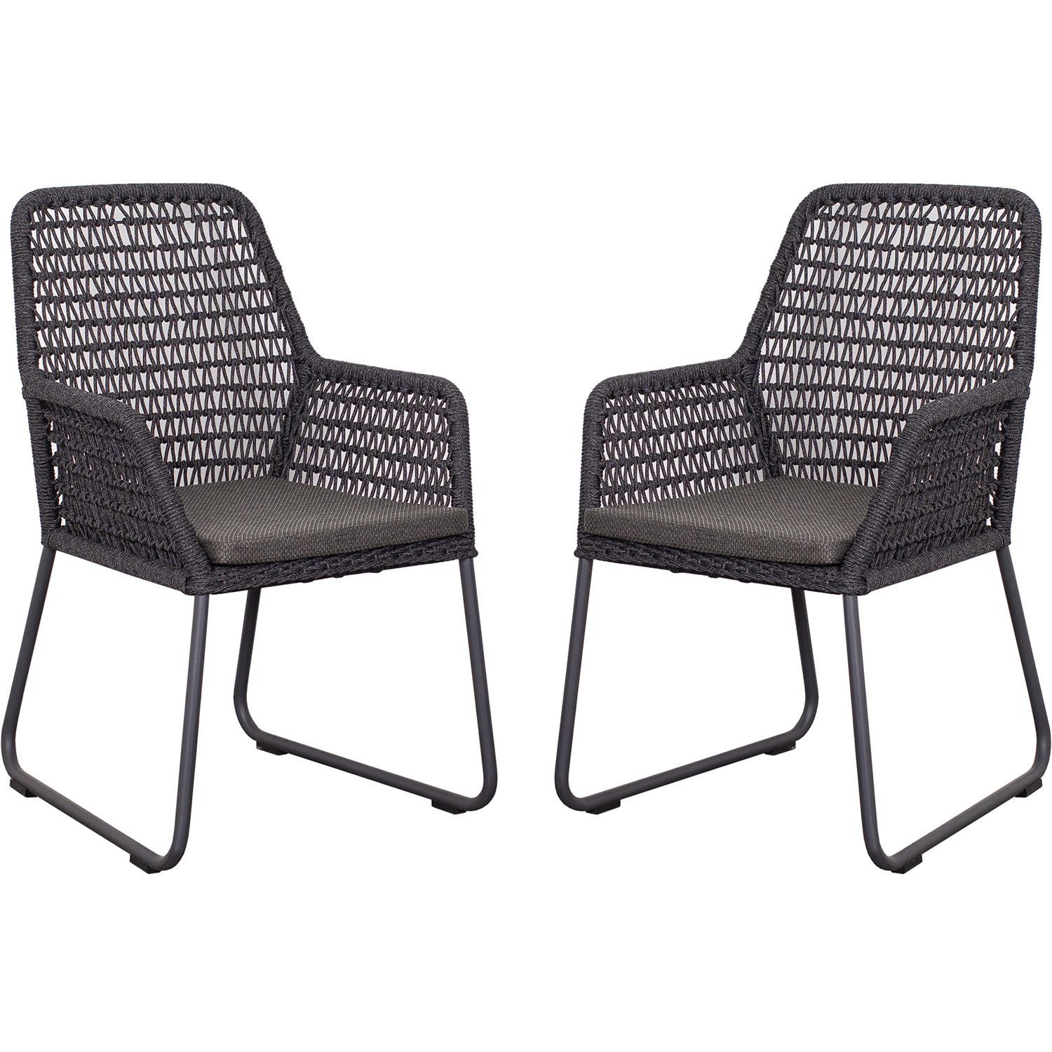 deVries Gartenstuhl Diningsessel Adora Rope - black dark grey (2er Set, 2 St), Gestell Aluminium, Sitzkissen, Rope