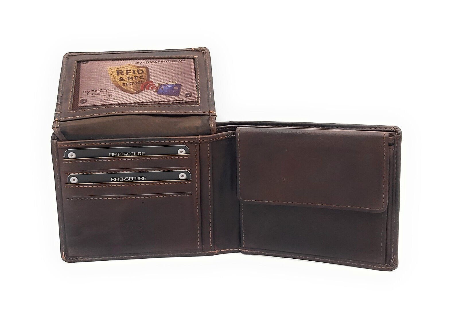gewachstes Schutz Vintage RFID CLUB Geldbörse mit JOCKEY Rindleder,