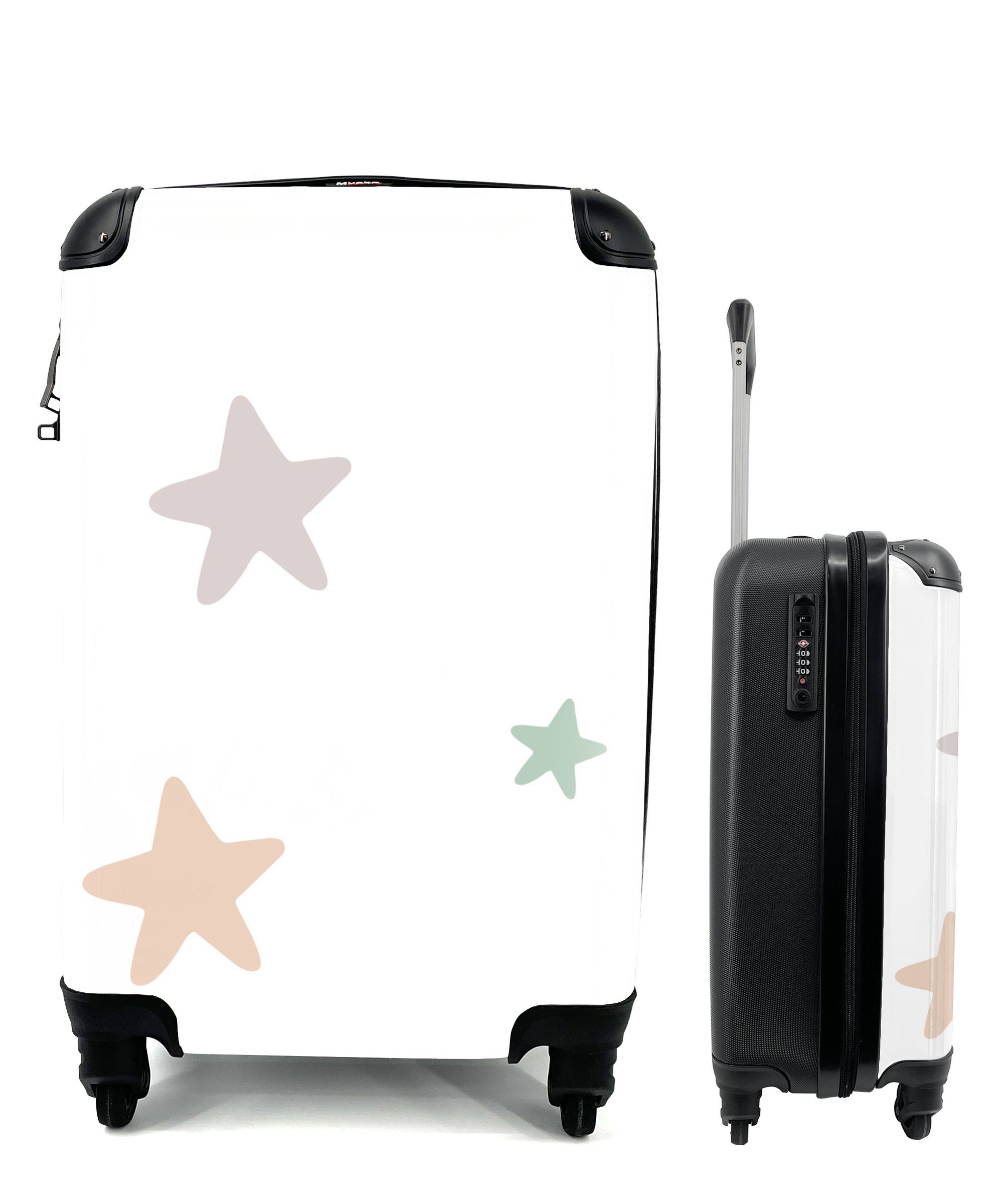 MuchoWow Handgepäckkoffer - Trolley, für Reisekoffer - Handgepäck Reisetasche mit Kinder, Ferien, 4 Rollen, rollen, Jungen Pastell Mädchen - Sterne 