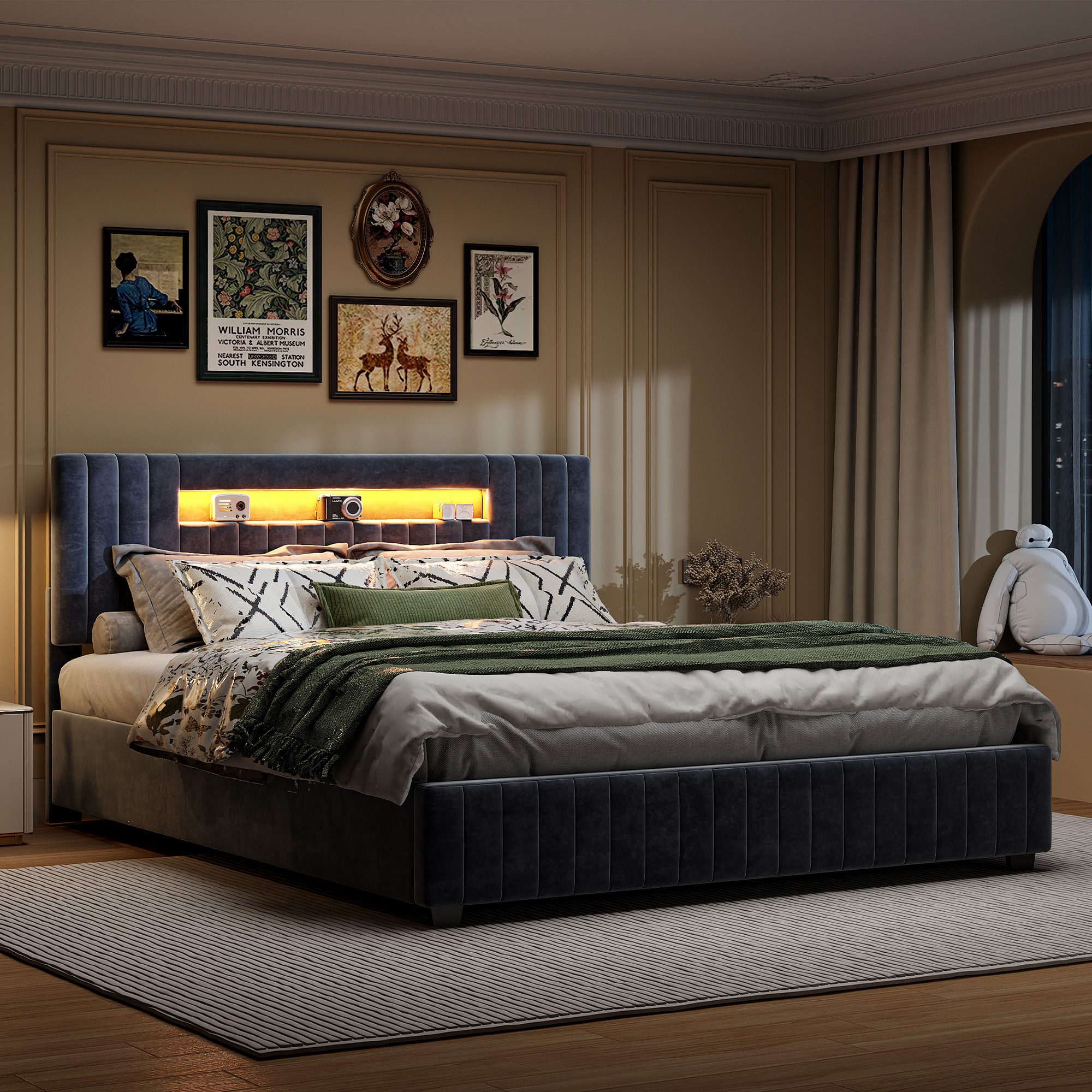 PXloue Polsterbett mit LED-Beleuchtung und stilvollem Samtbezug 140x200/160 günstig online kaufen