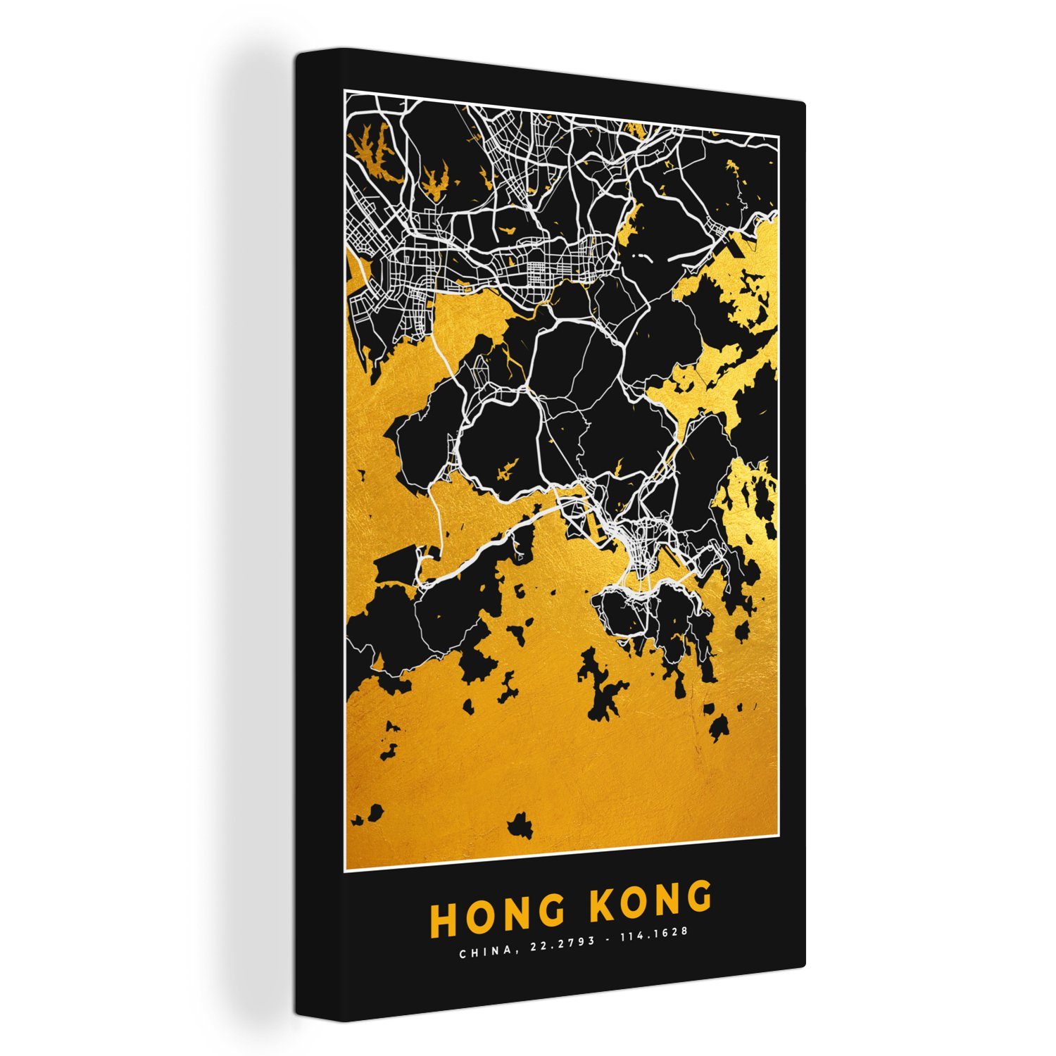 Karte, Leinwandbild Zackenaufhänger, Leinwandbild - (1 - - bespannt Gemälde, Stadtplan Gold St), OneMillionCanvasses® Hongkong fertig inkl. 20x30 cm