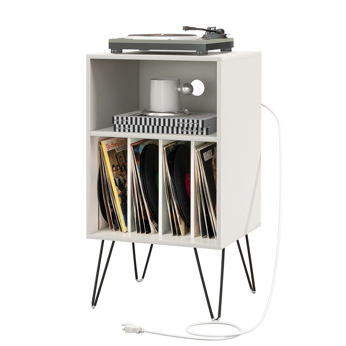 COSTWAY Nachttisch, Plattenspieler-Ständer mit Ladestation,48x40x88cm günstig online kaufen
