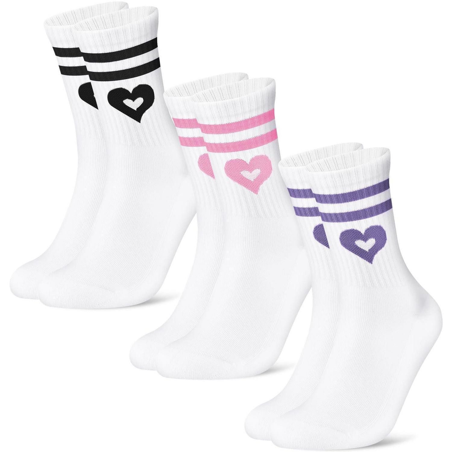 LuxusKollektion Tennissocken Tennissocken Damen Baumwolle Herz Motiv 3 Paar