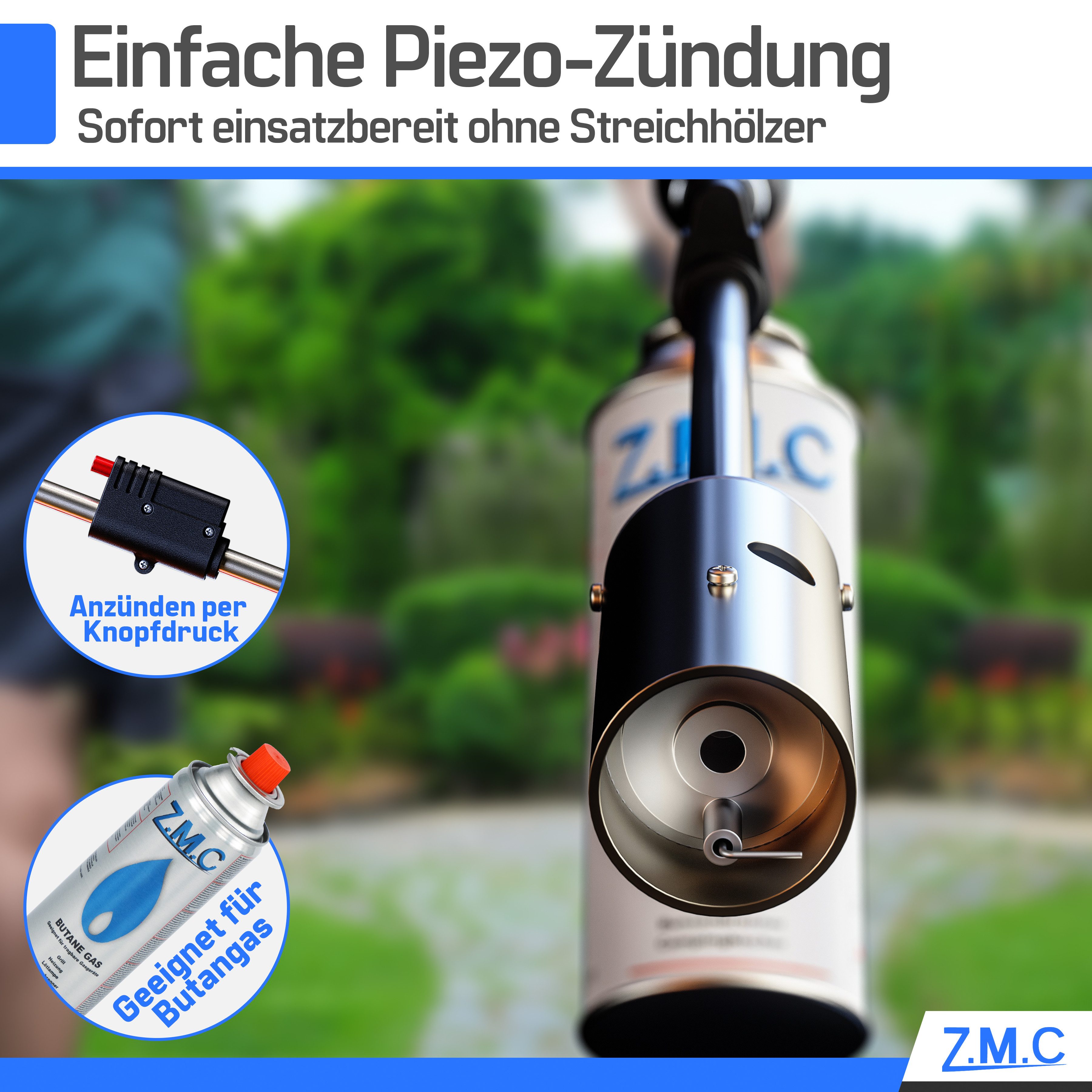 ZMC Flambierbrenner Unkrautvernichter Unkrautbrenner Unkrautreiniger Gasbrenner Gasanzünde, (mit Piezo-Zündung Temperatur bis zu 1300 ° C / Leistung: 2,5 kW, mit Piezo-Zündung Temperatur bis zu 1300 ° C / Leistung: 2,5 kW), Flammspritzpistole Gasbrenner Bunsenbrenner Lötbrenner Unkrautreiniger