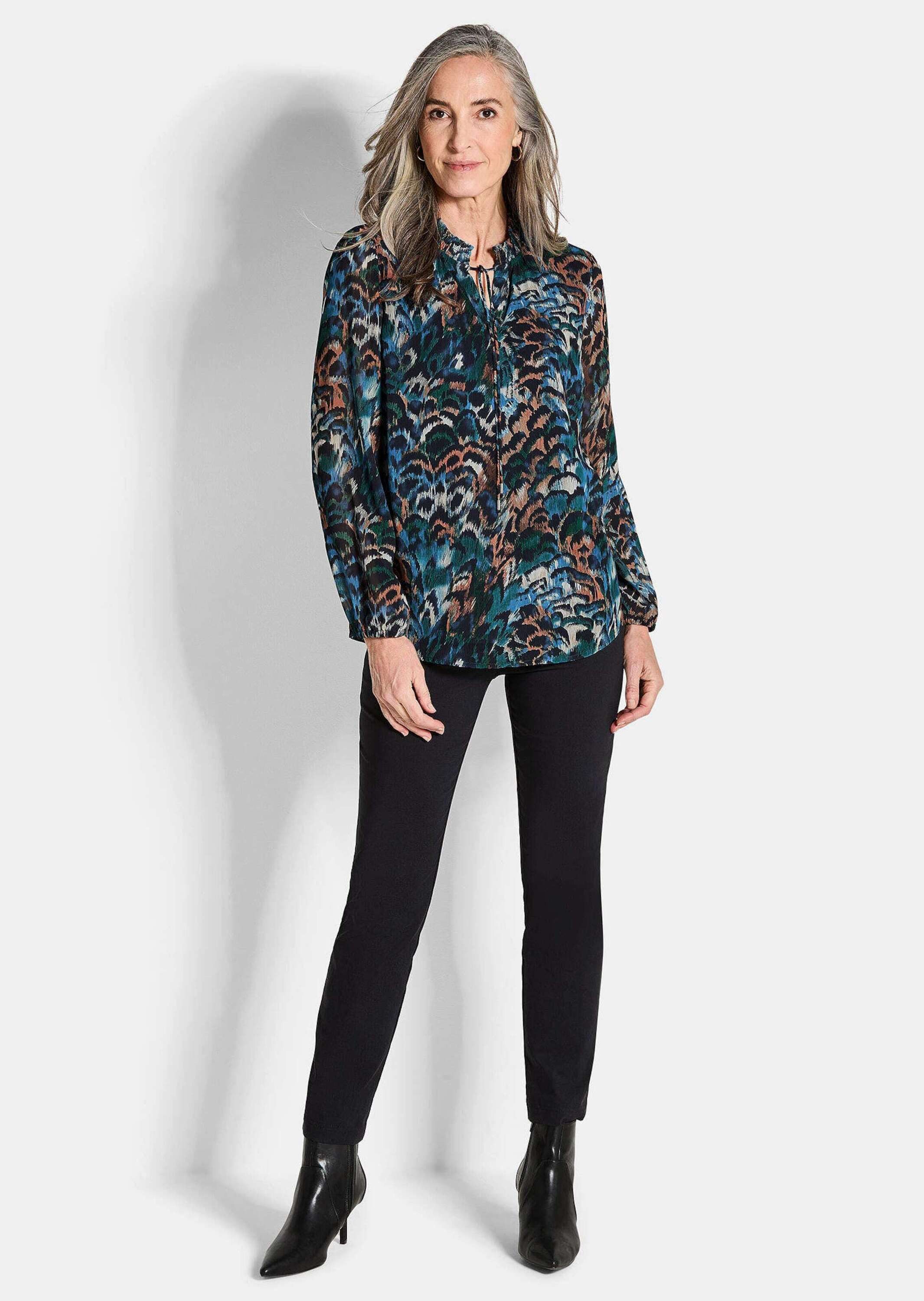 GOLDNER Schlupfbluse Kurzgröße: Leichte Jersey-Druckbluse, Langarm Schlupfb günstig online kaufen