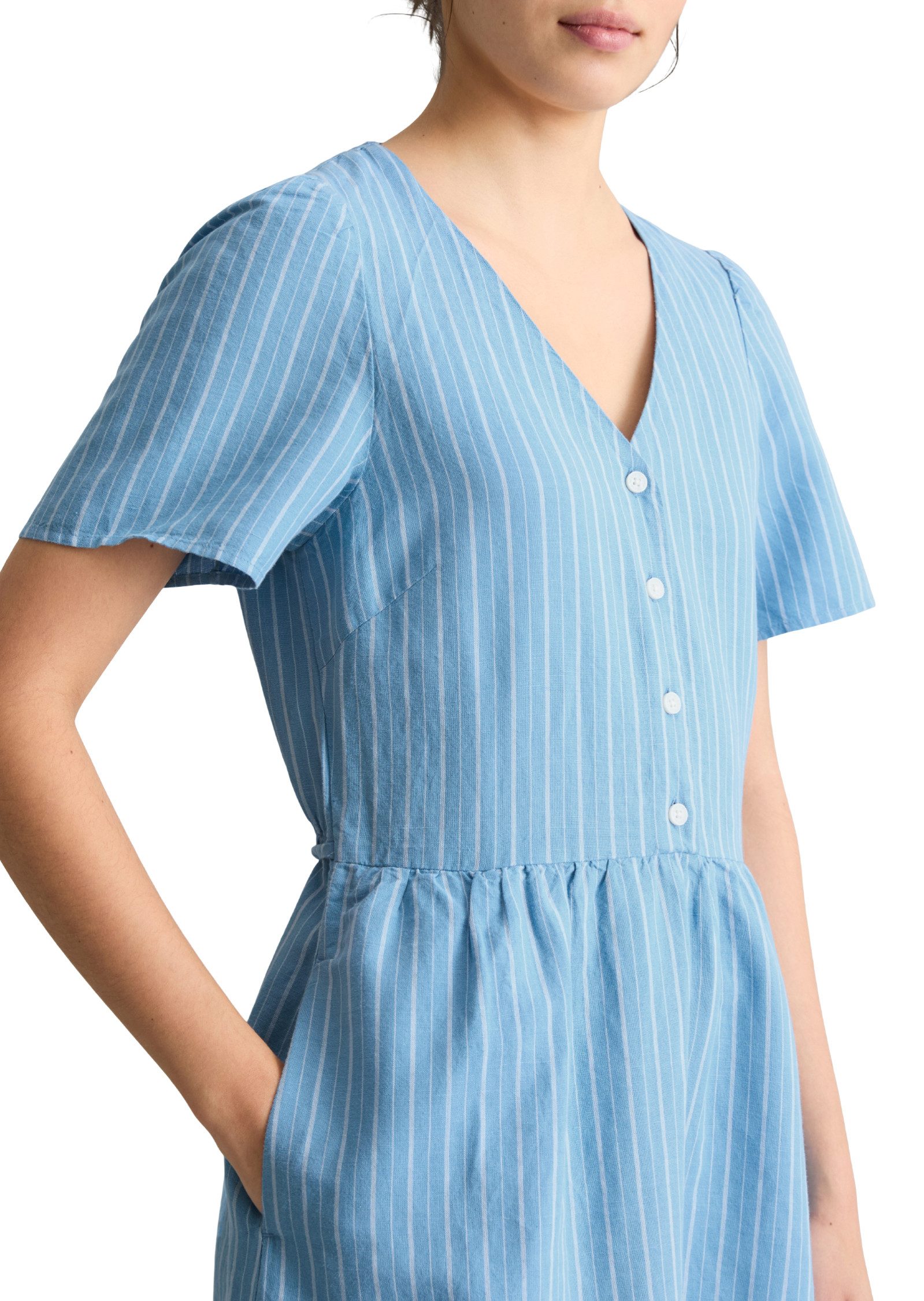 Marc O'Polo DENIM Sommerkleid regular aus Leinen-Baumwolle-Mix, gestreift – Bild 3 von 5