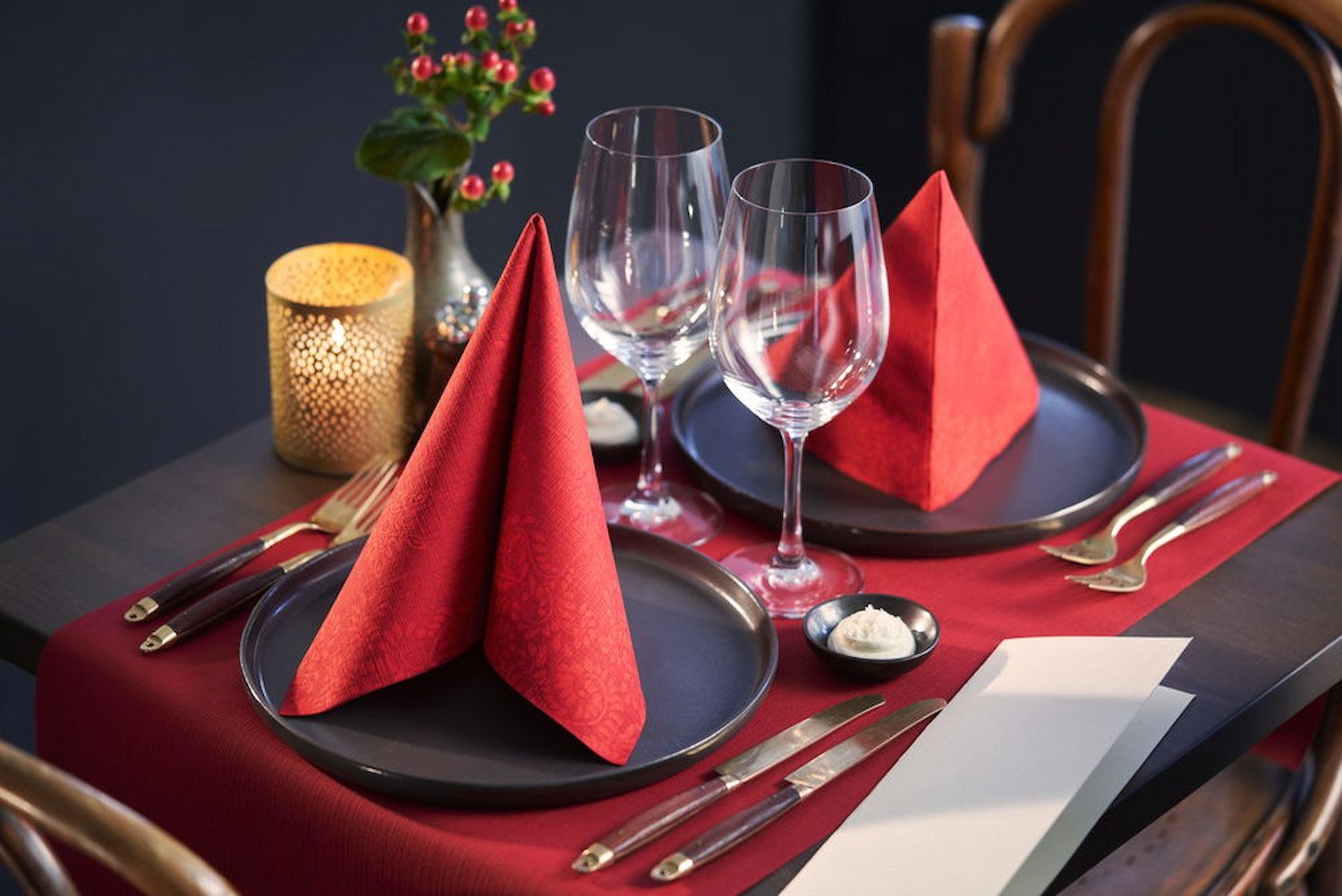 Duni Tischläufer 1 Evolin® Tete-á-Tete, bordeaux, 0,41 m x 24m, 172533