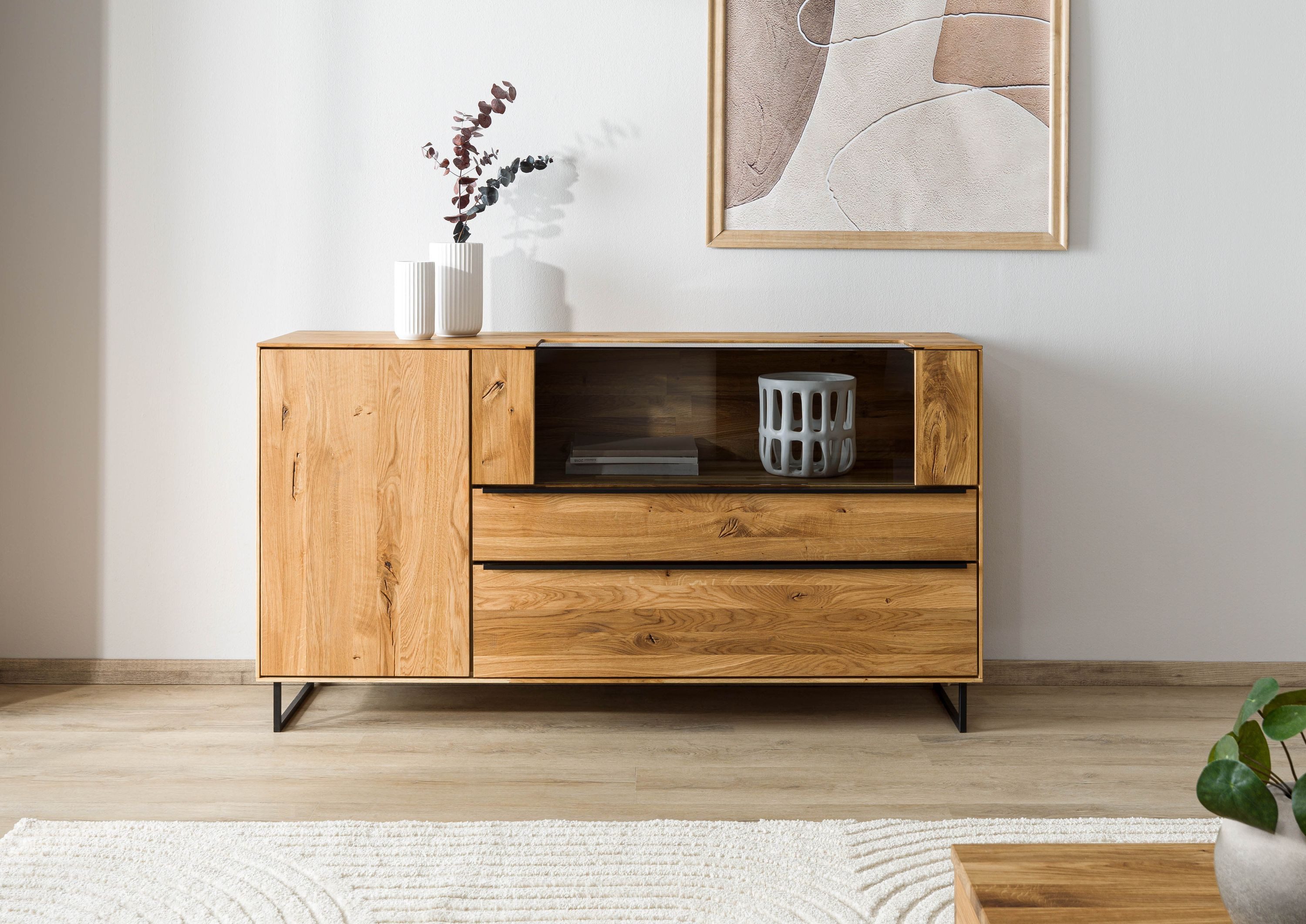 Massivmoebel24 Sideboard WIEN (Massivholz), Wildeiche 160x43x87 natur geölt WIEN #220