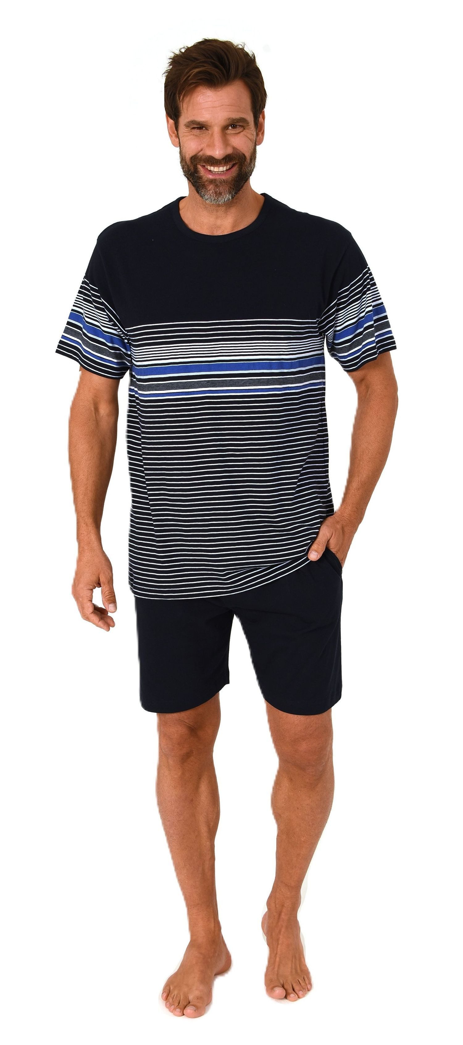 Normann Pyjama Normann Herren kurzarm Schlafanzug Shorty in eleganter Strei günstig online kaufen