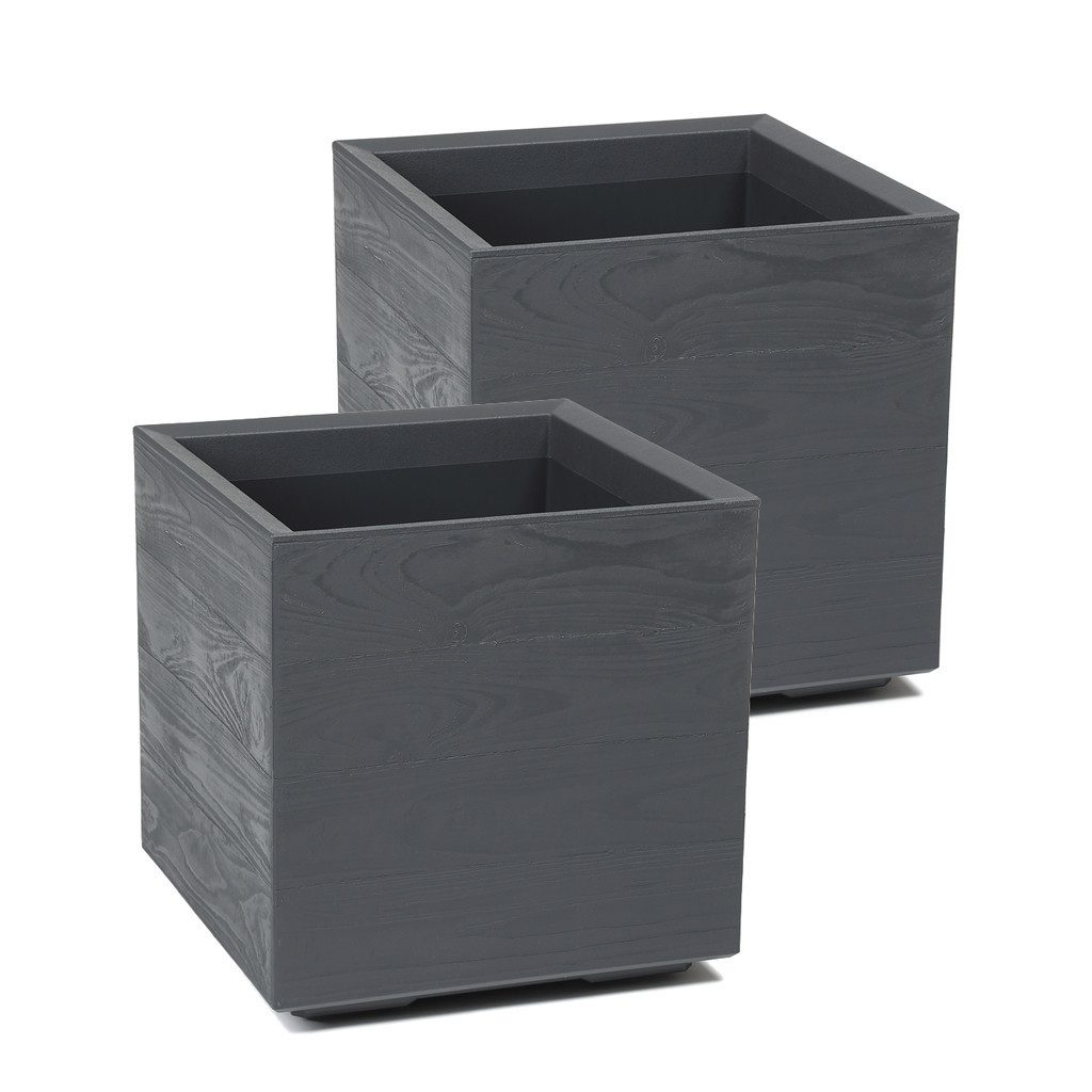 Kreher Pflanzkübel 'Eco Wood' in Anthrazit aus recyceltem Kunststoff (2 St)