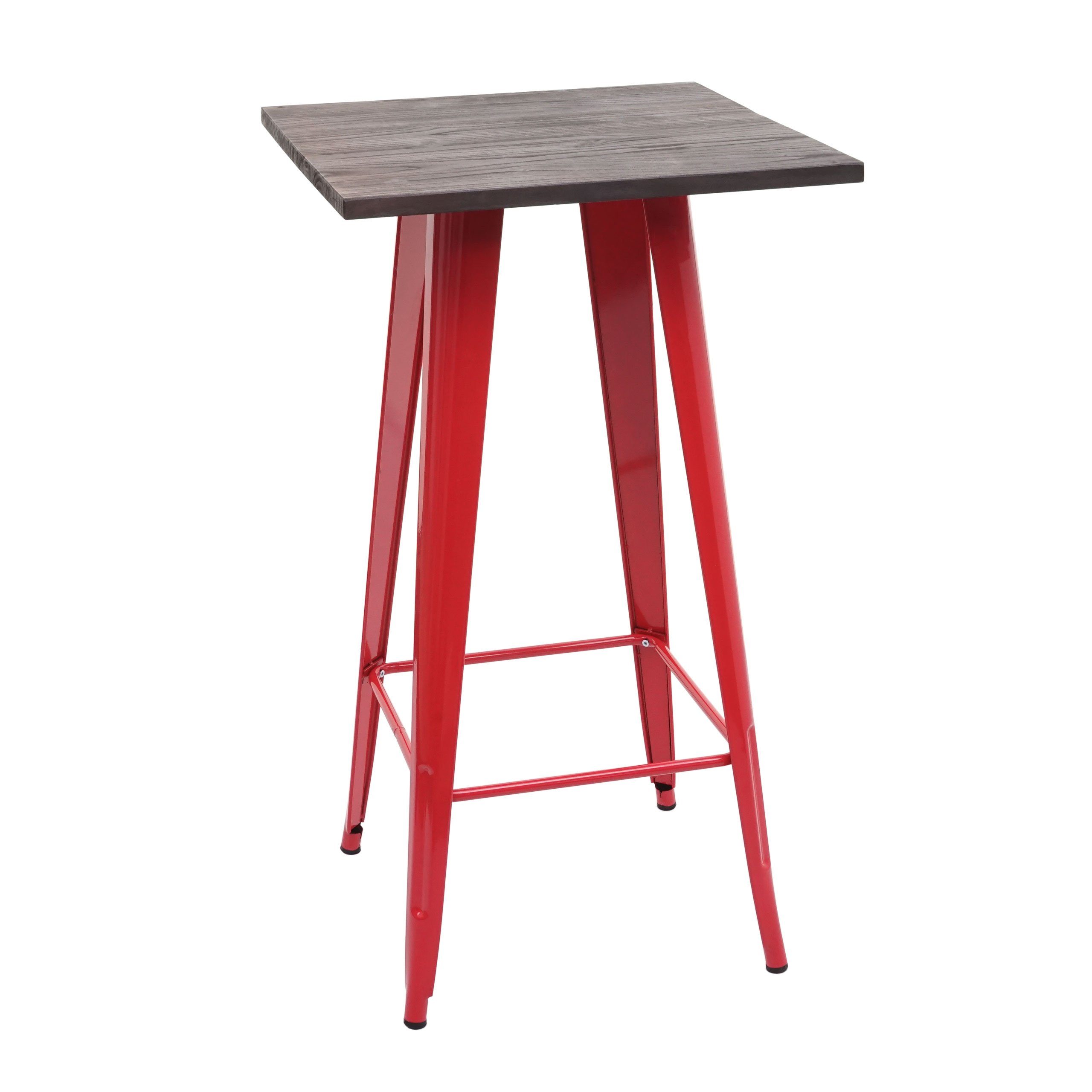 MCW Bartisch MCW-A73-Tisch, Industriedesign, Holztischplatte rot,braun