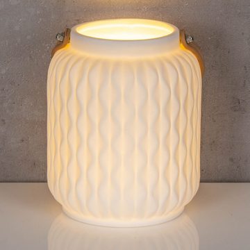 Levandeo® Nachttischlampe, LED Leuchte H16cm Porzellan Weiß Laterne Dekoleuchte Tischlampe