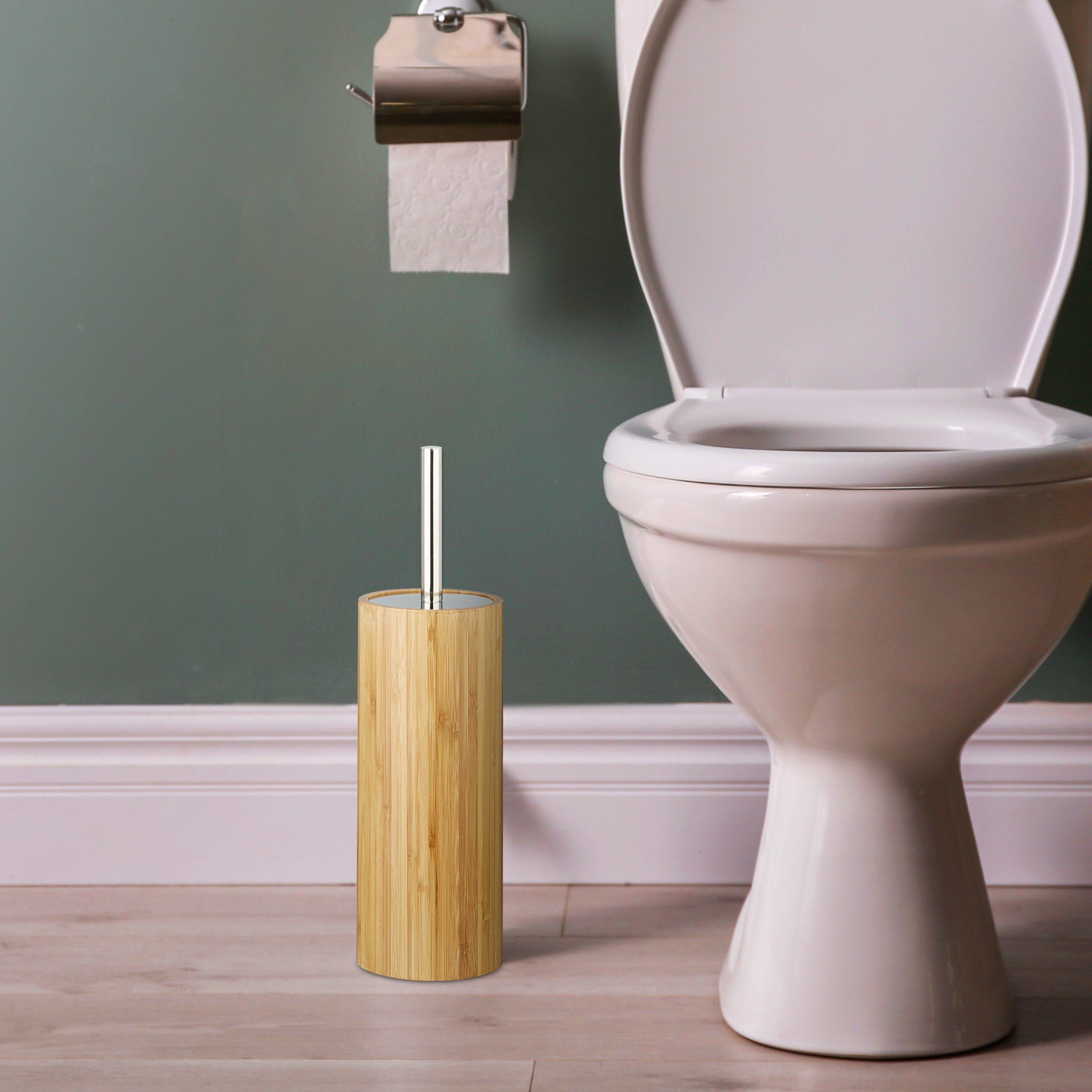 relaxdays Badezimmer-Set WC-Bürstenhalter Bambus günstig online kaufen