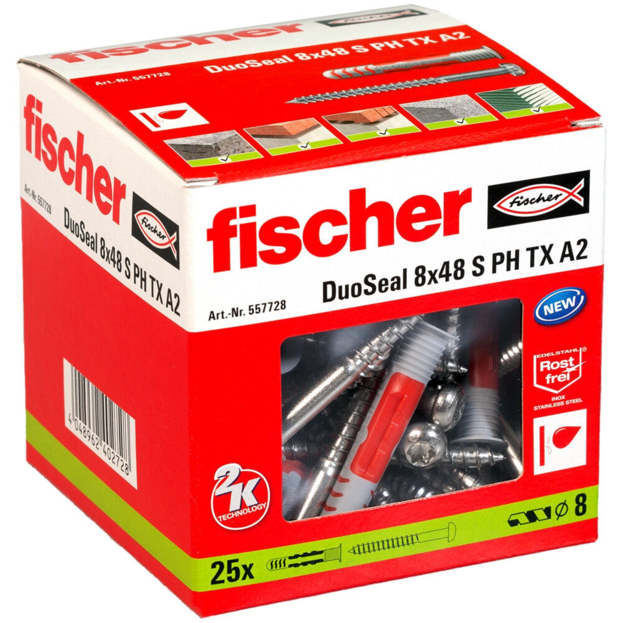 Fischer Universaldübel fischer Dübel DuoSeal 8x48 S PH TX A2, (25 Stück