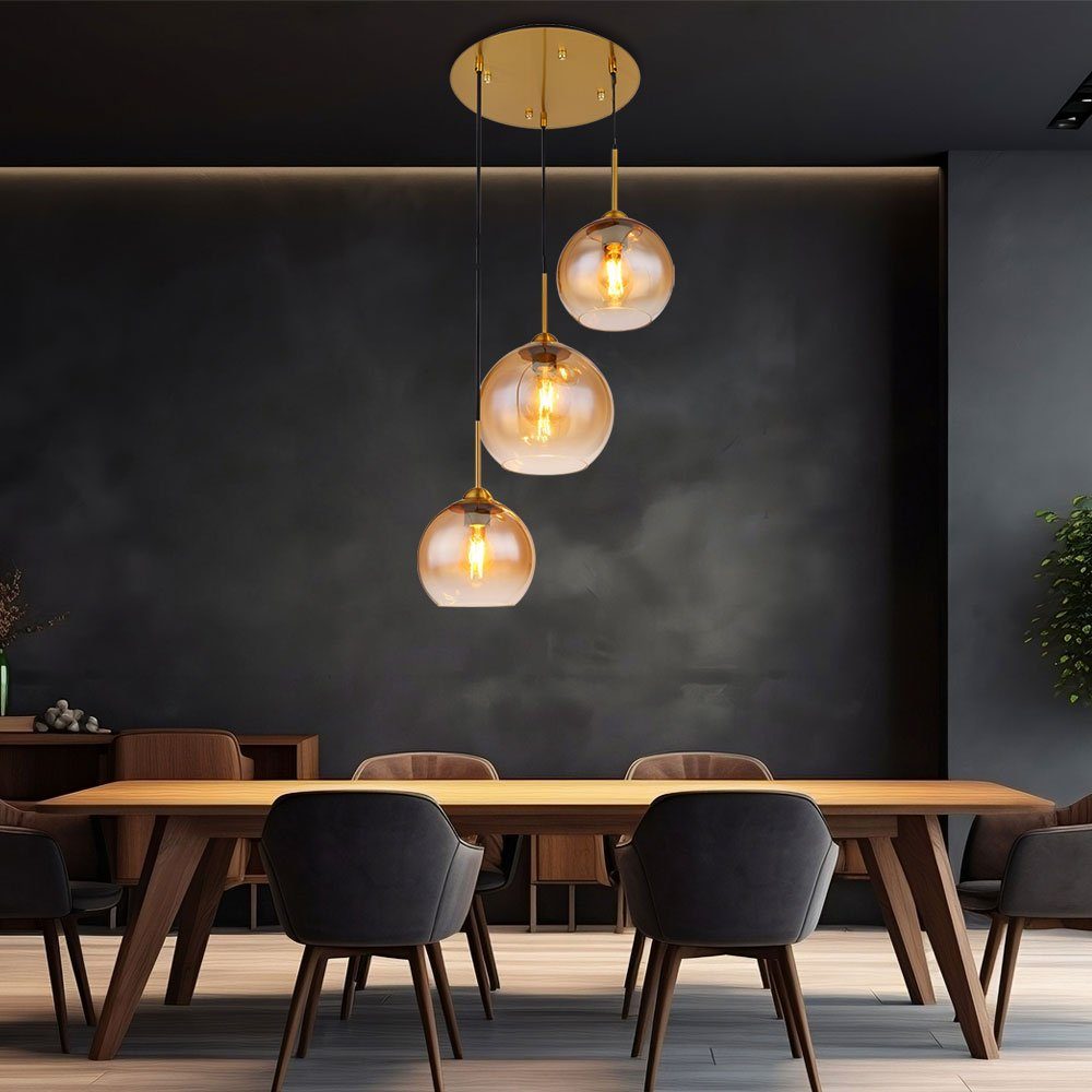 GLOBO LIGHTING Pendelleuchte, Leuchtmittel nicht inklusive, Hängelampe Pendellampe Wohnzimmerlampe Glas amber 3 flammig