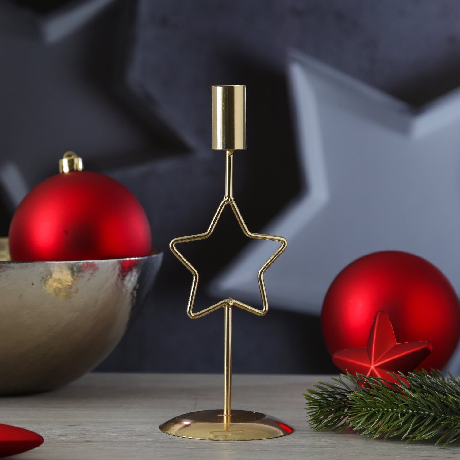 Stern für (1 gold Tafelkerze Kerzenhalter mit MARELIDA Stabkerzenhalter 21,5cm Kerzenständer St)