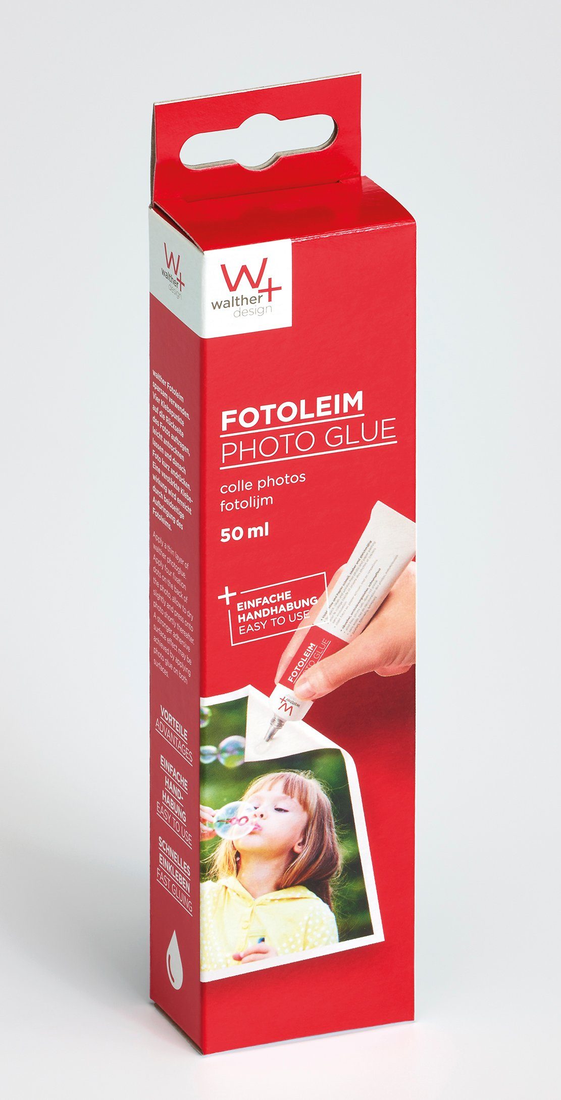 Walther Design Klebstoff Foto-Klebstoff FK050T, transparenter Fotoklebstoff, in Tube, rückstandsfrei ablösbar