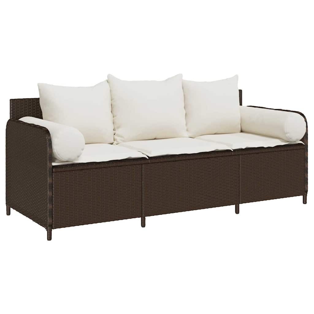 vidaXL Loungesofa Gartensofa mit Kissen 3-Sitzer Braun Poly Rattan, 1 Teile