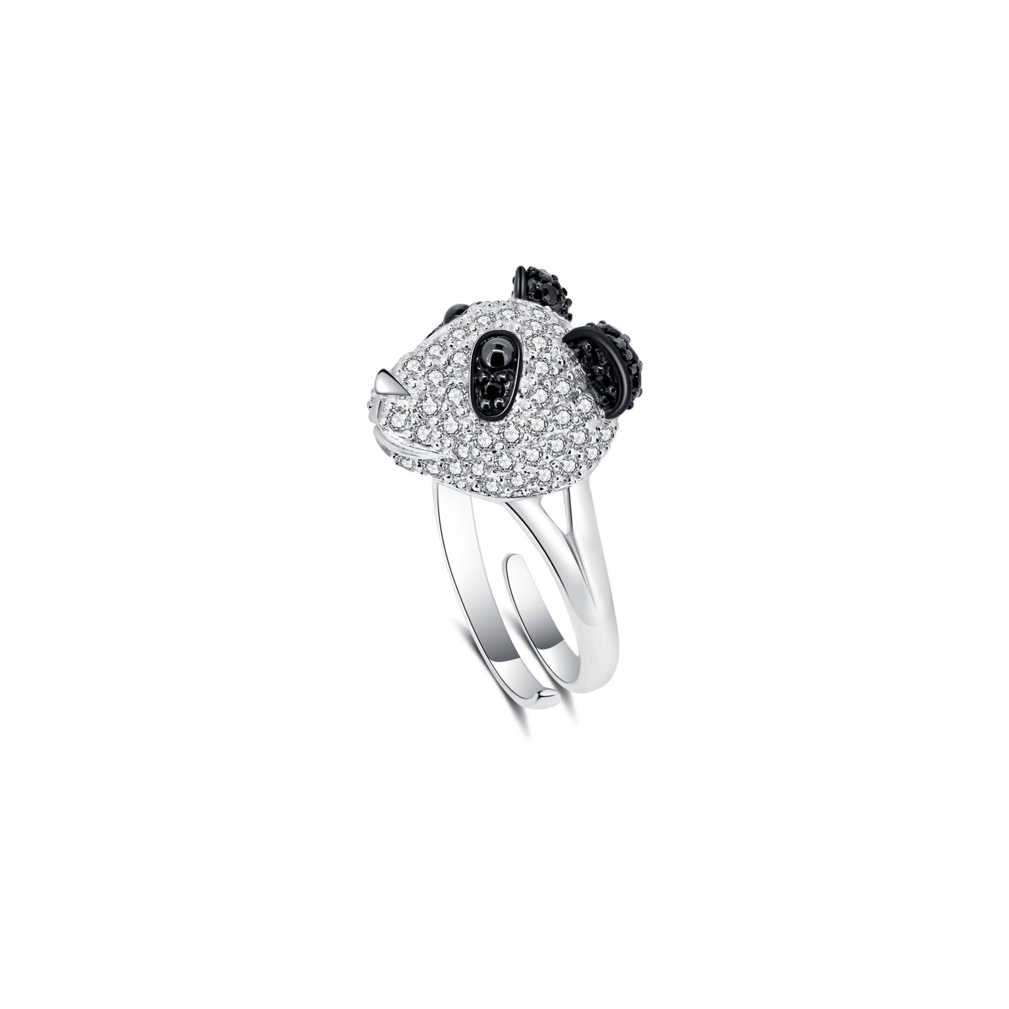 Seinerzeit FLORA & FAUNA Silberring Tao Panda Ring (1-tlg), Material: 925 Sterling Silber, rhodiniert, geschwärzt