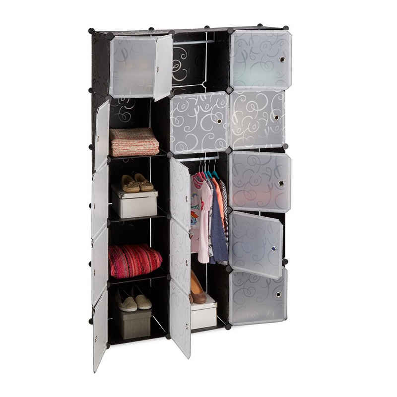 relaxdays Steckregal Regalsystem Kleiderschrank 11 Fächer, Schwarz