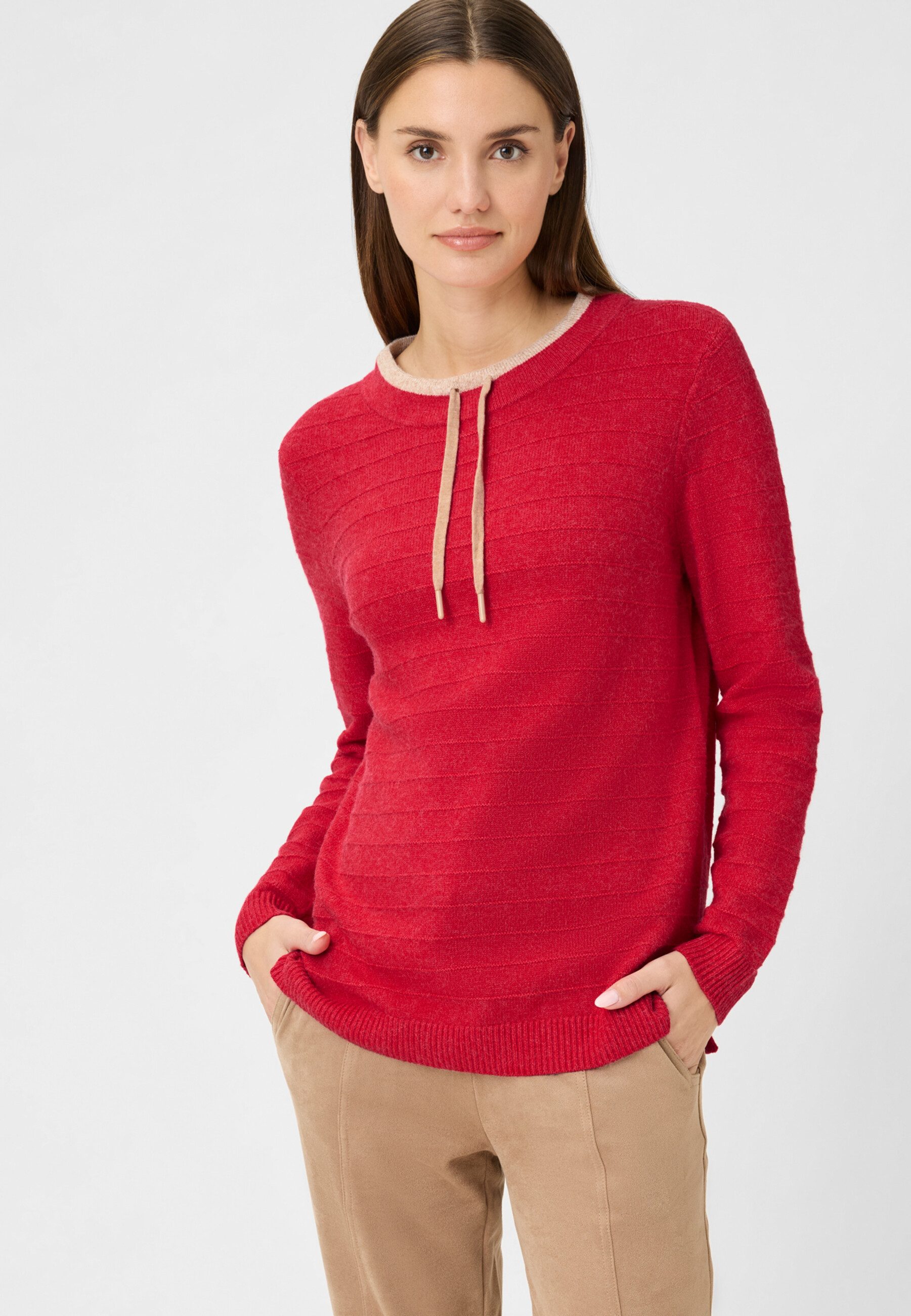 Olsen Strickpullover Pullover mit Bindeband am Ausschnitt