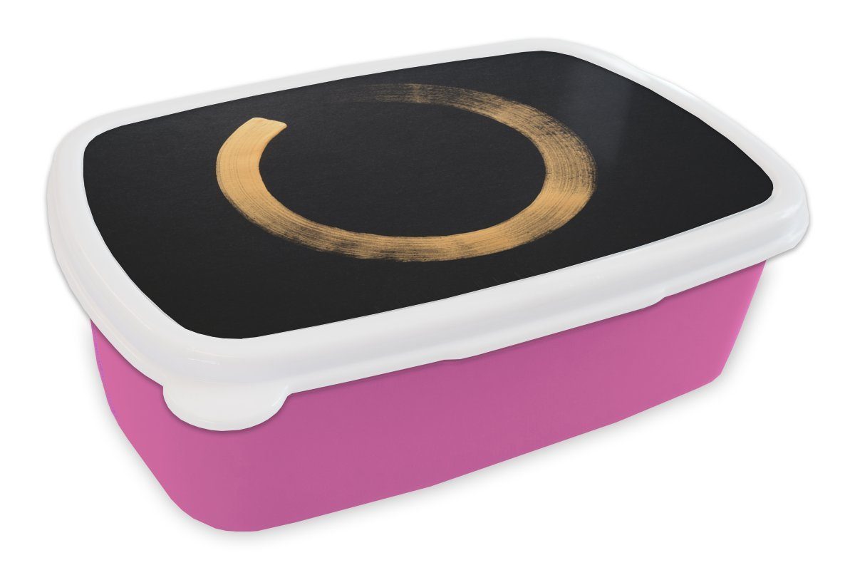 MuchoWow Lunchbox Goldener Kreis auf dunklem Hintergrund, Kunststoff, (2-tlg), Brotbox für Erwachsene, Brotdose Kinder, Snackbox, Mädchen, Kunststoff rosa