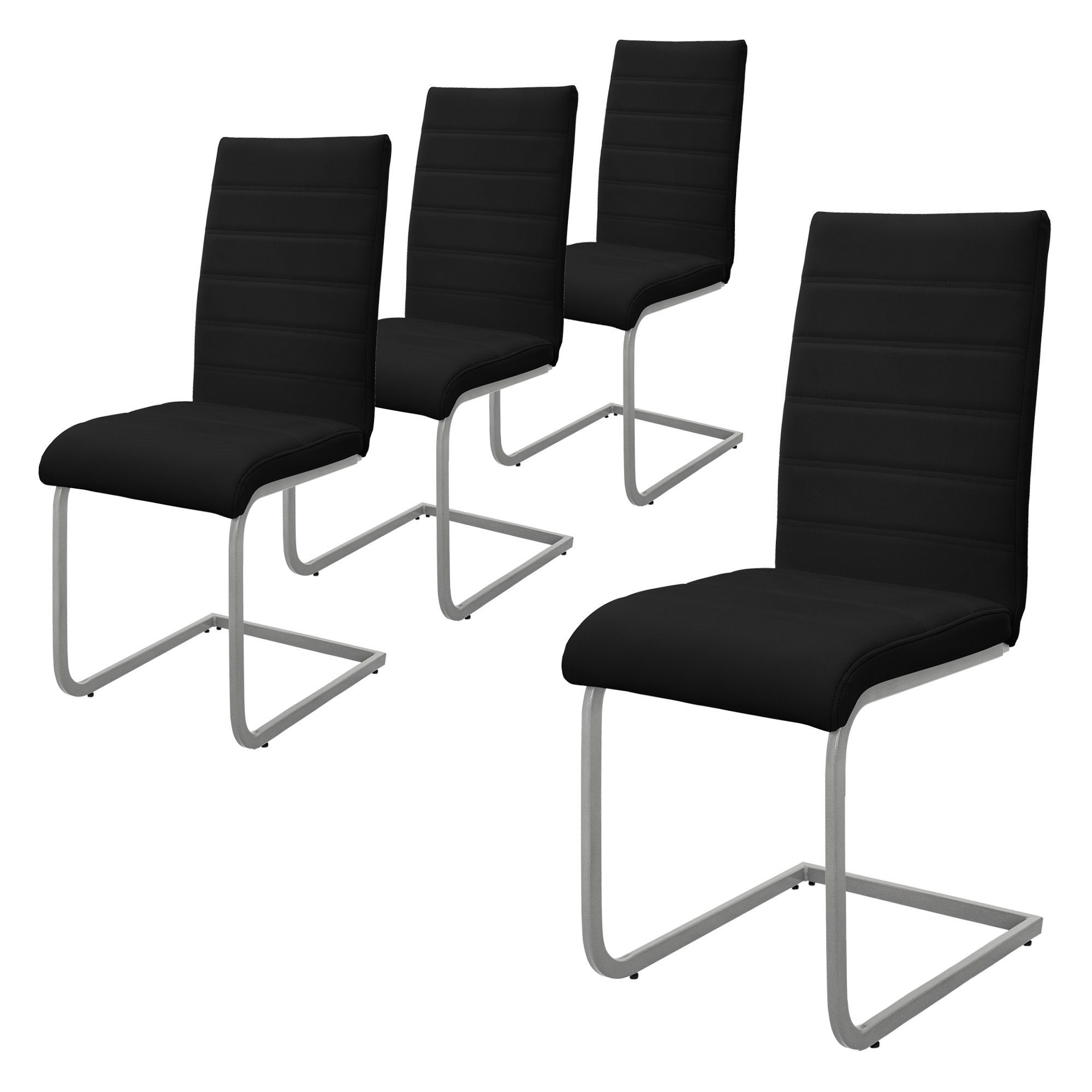 ML-DESIGN Stuhl Esszimmerstühle Ergonomische mit hoher Rückenlehne Polsterstuhl (4 St), 4x Küchenstühle Schwarz Kunstleder & C-förm Metallgestell 57x40x102cm