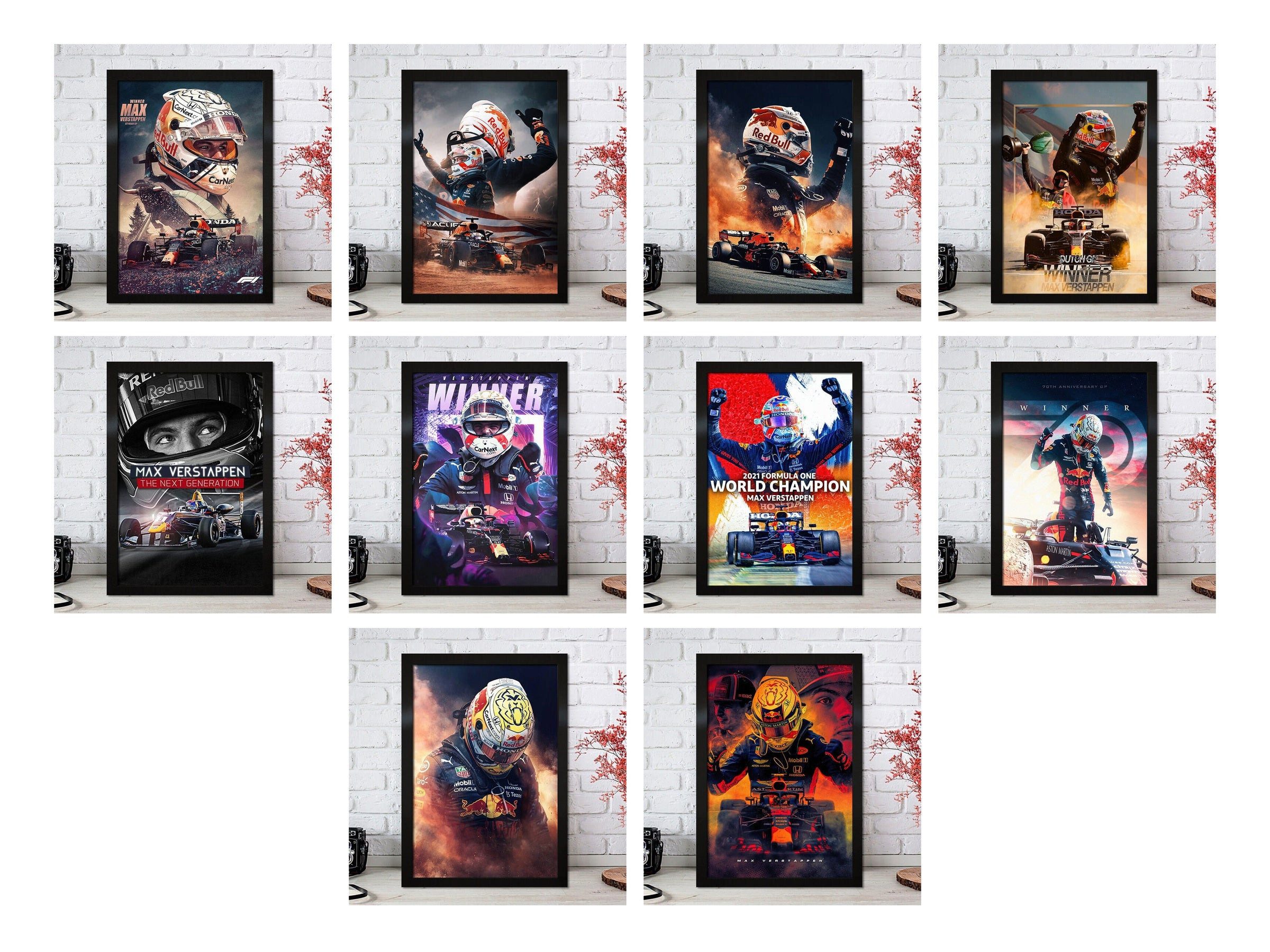 JUSTGOODMOOD Poster Formel 1 Max Verstappen Rennfahrer Helm Rennwagen Red Bull Deko Print, J (1 St)