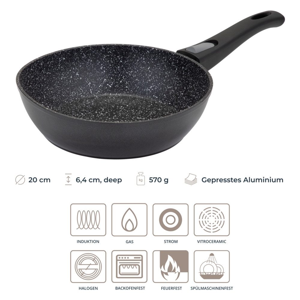 RESTO Kitchenware Bratpfanne Aries, tiefe Wokpfanne mit vierschichtiger Marmor-Antihaftbeschichtung, Aluminium (1-tlg), mit einem abnehmbaren Griff - backofenfest, spülmaschinenfest