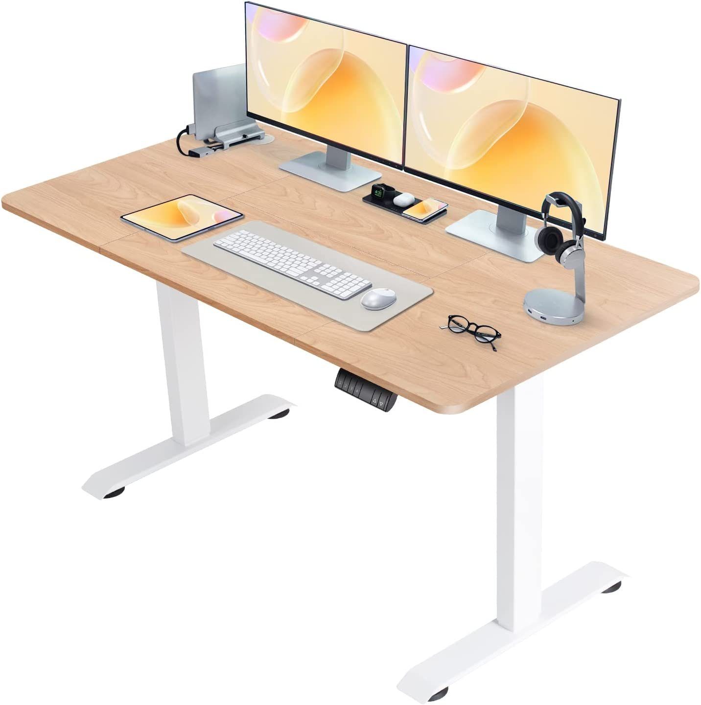 HOMALL Schreibtisch Höhenverstellbarer Elektrisch Schreibtisch, Vierteilige Tischplatte Beige