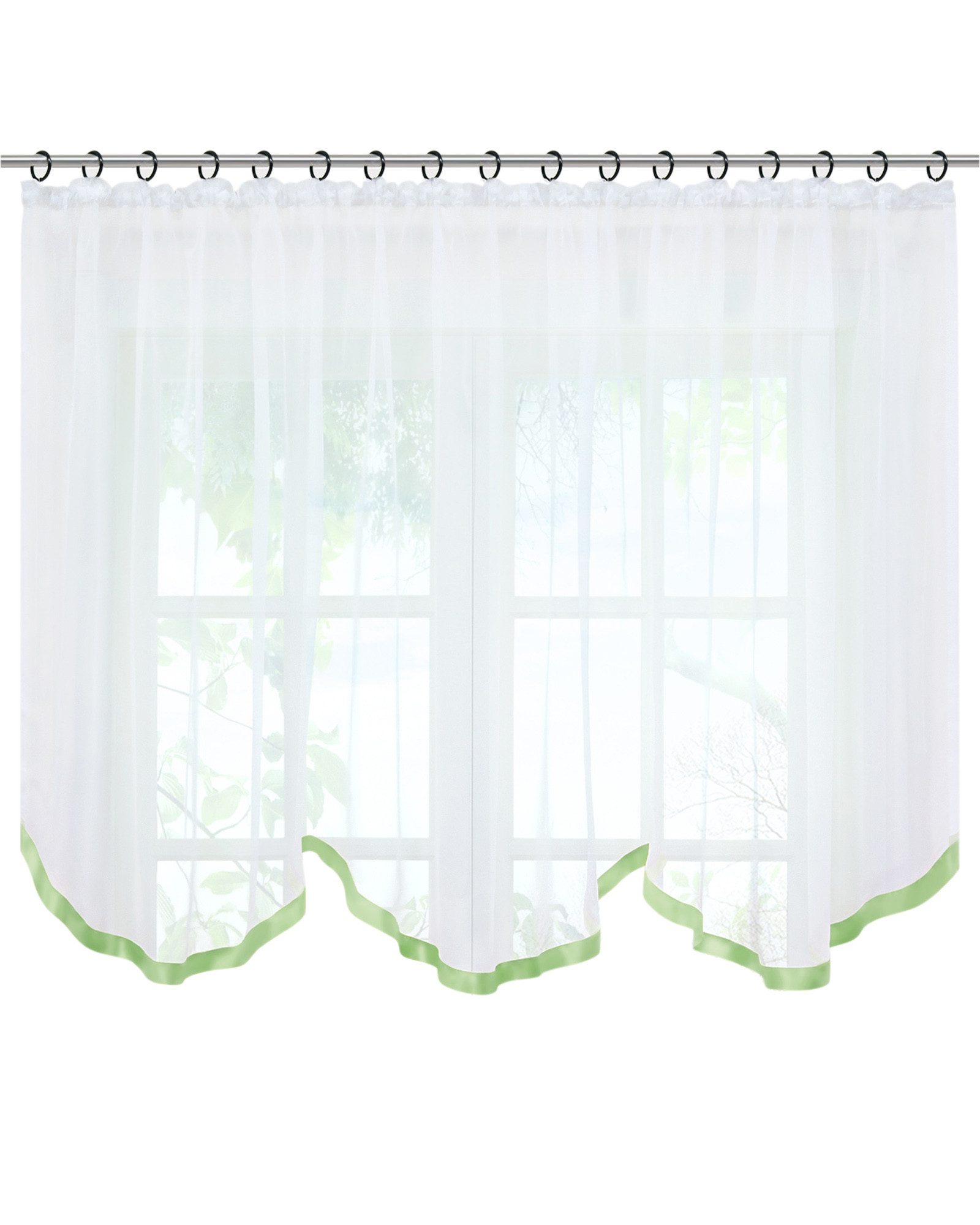 Joyswahl Scheibengardine Scheibengardine,Kräuselband,halbtransparenter Voile mit Satinbesatz (1 St), Kräuselband, transparent, Voile mit Satinband