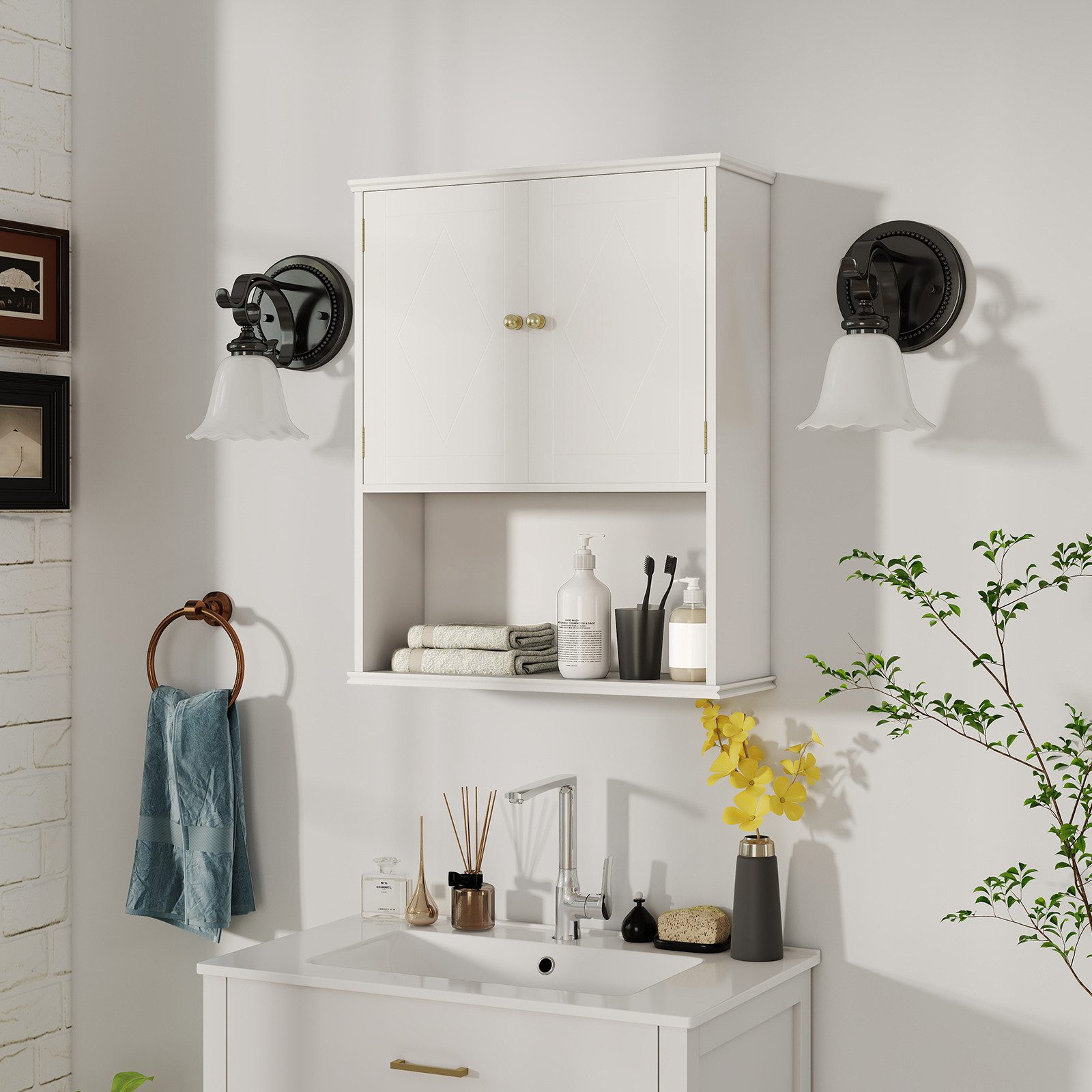 COSTWAY Hängeschrank Badezimmerschrank mit verstellbarem Regal 60x21x75cm