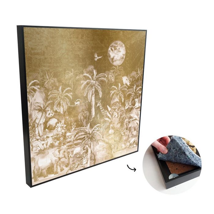 MuchoWow Akustikplatte Dschungel - Gold - Kinder - Pflanzen - Tiere (1-St) Wandverkleidung gegen Akustik Moderne Gemälden Bild Malerei