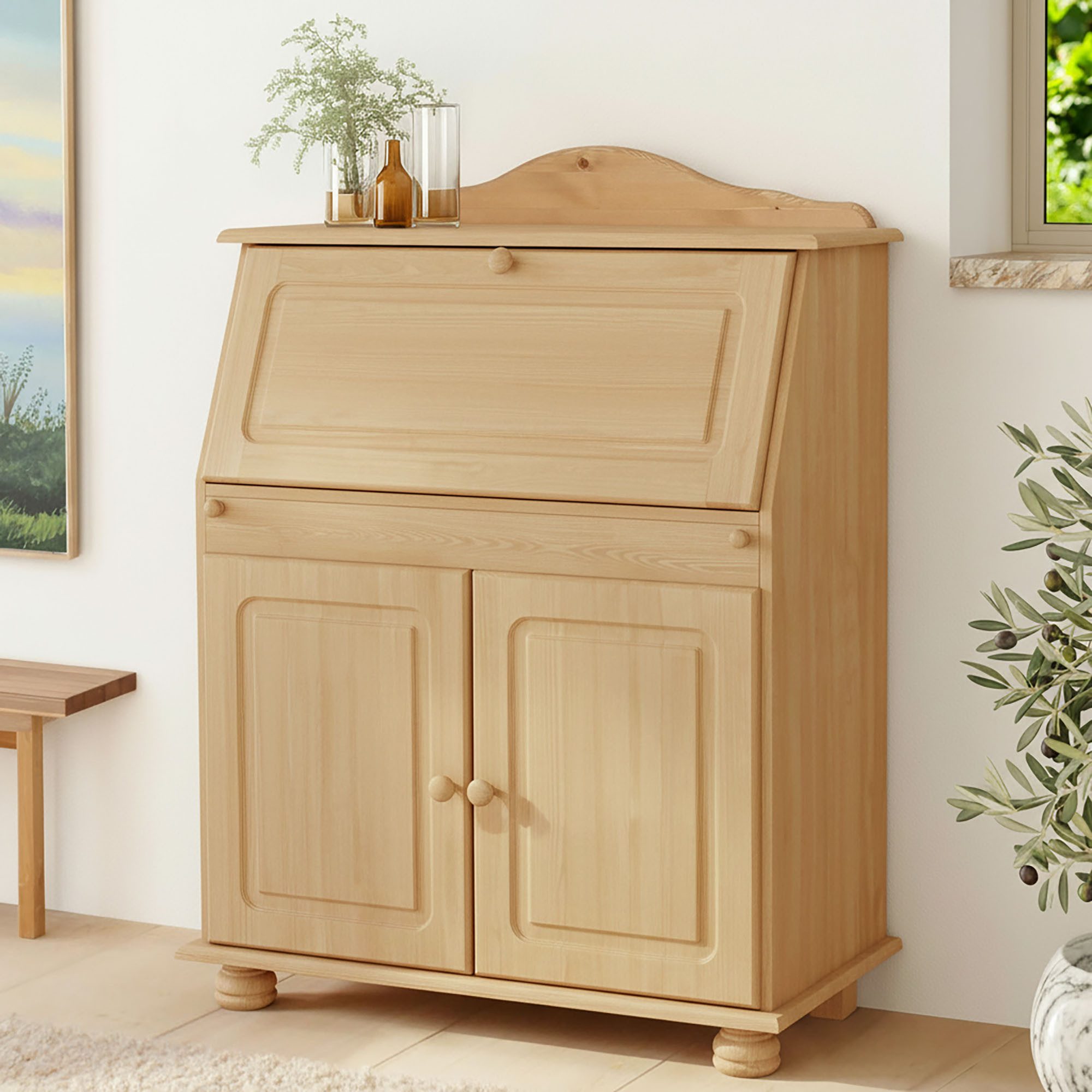 OTTO home Sekretär Mette, Schreibtisch im Landhausstil, aus Massivholz, Breite 82 cm
