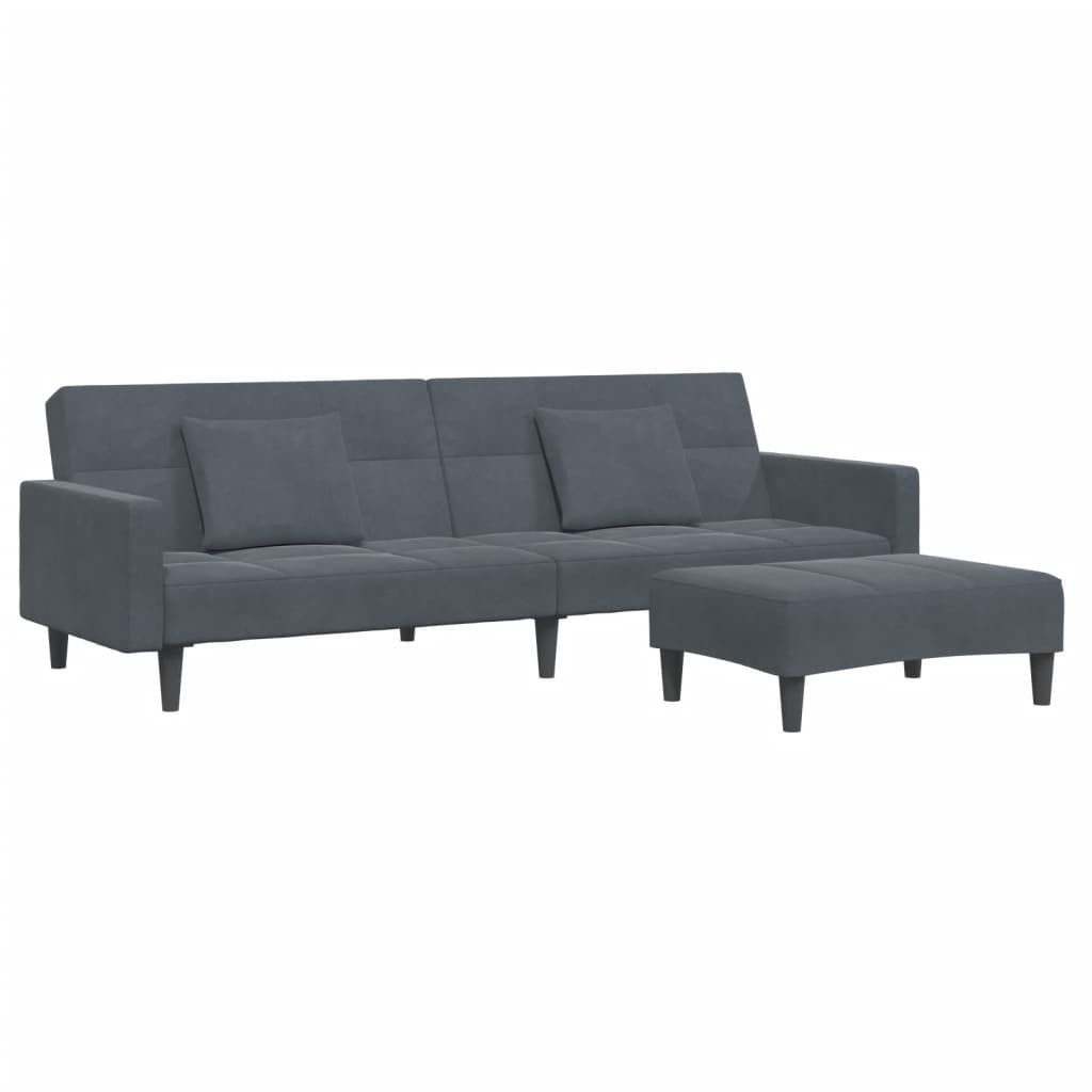 vidaXL Sofa Schlafsofa 2-Sitzer mit Fußhocker Dunkelgrau Samt